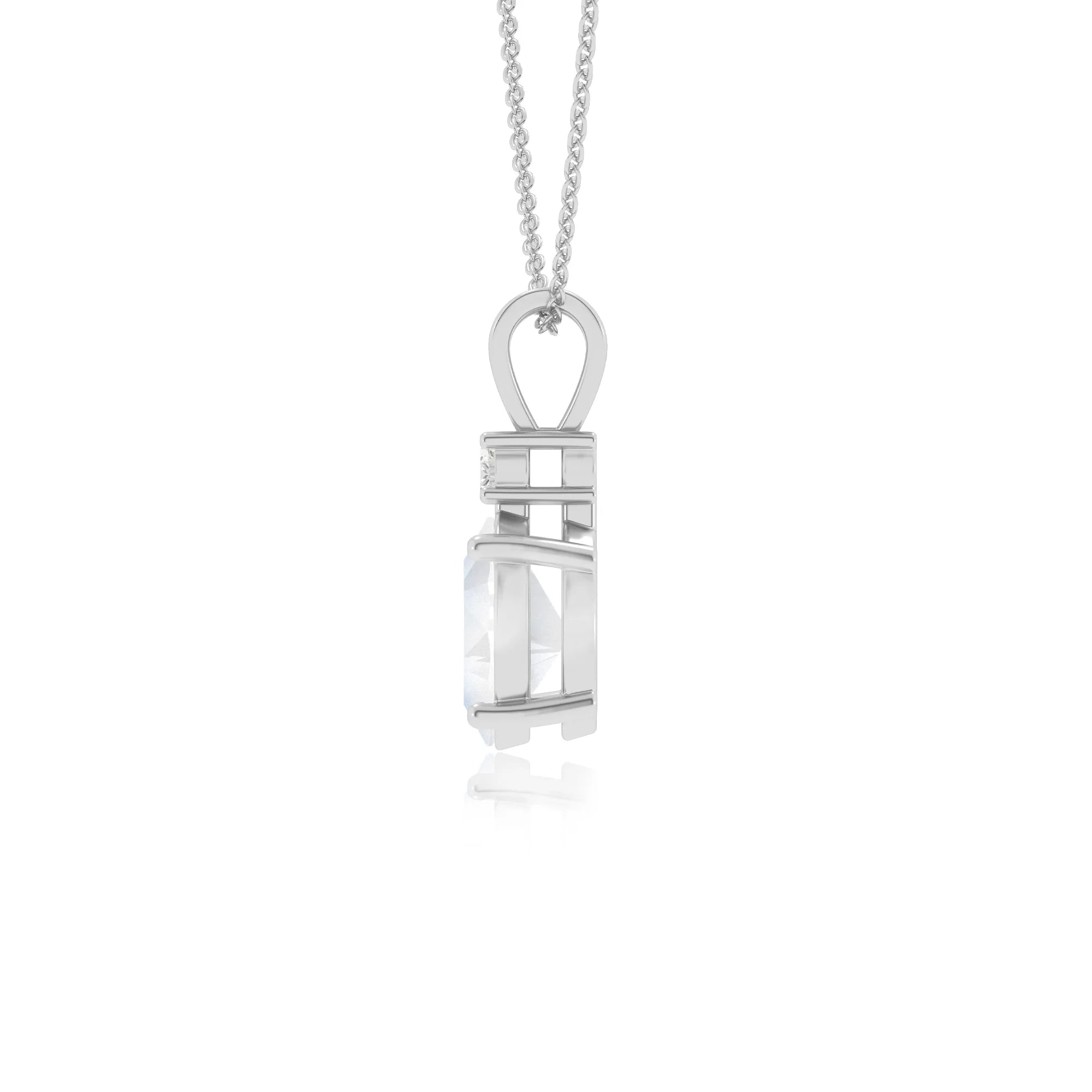 natural rainbow-moonstone oval solitaire v-bale necklaces in sterling silver 