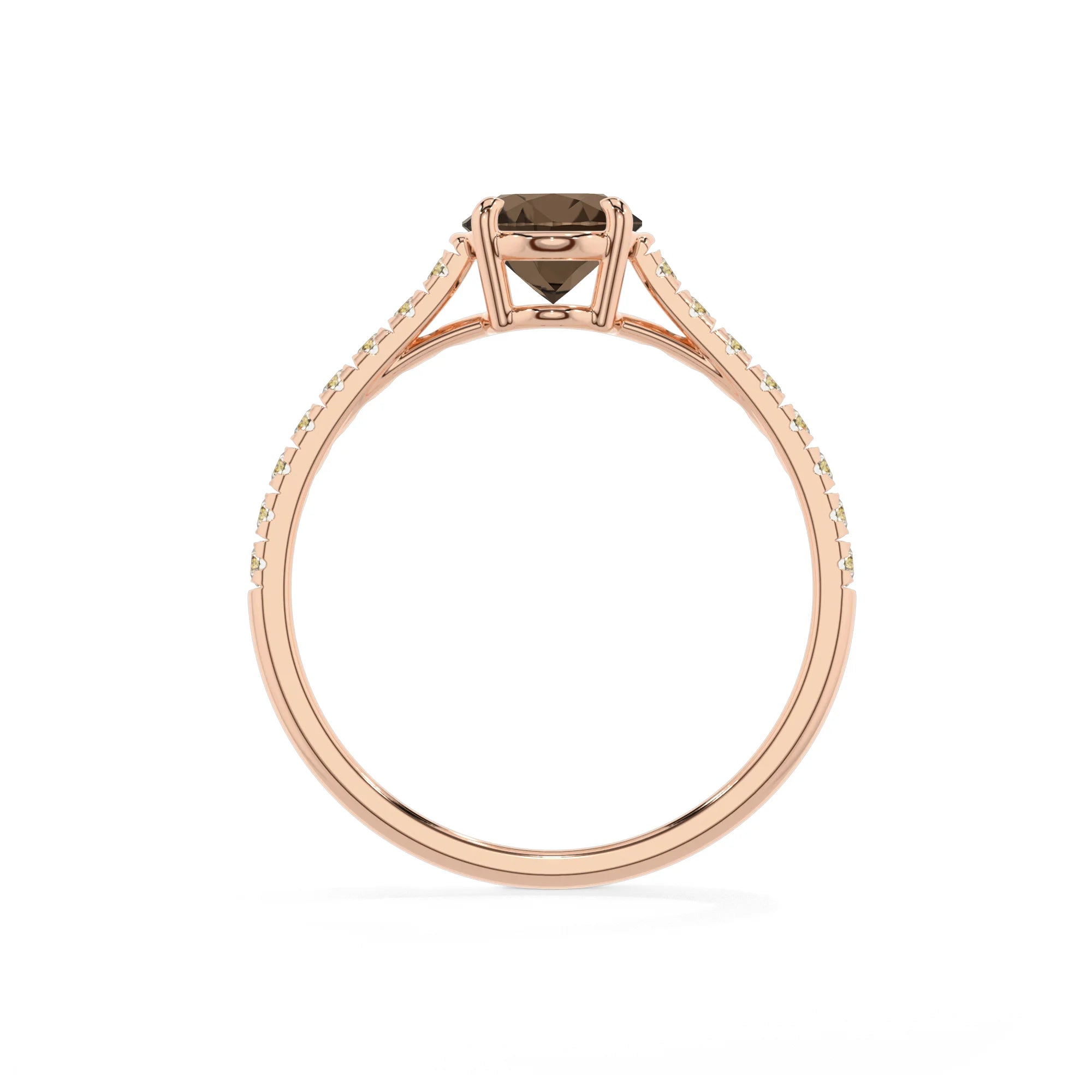 natural smoky-quartz oval half eternity solitaire engagement rings in rose gold 