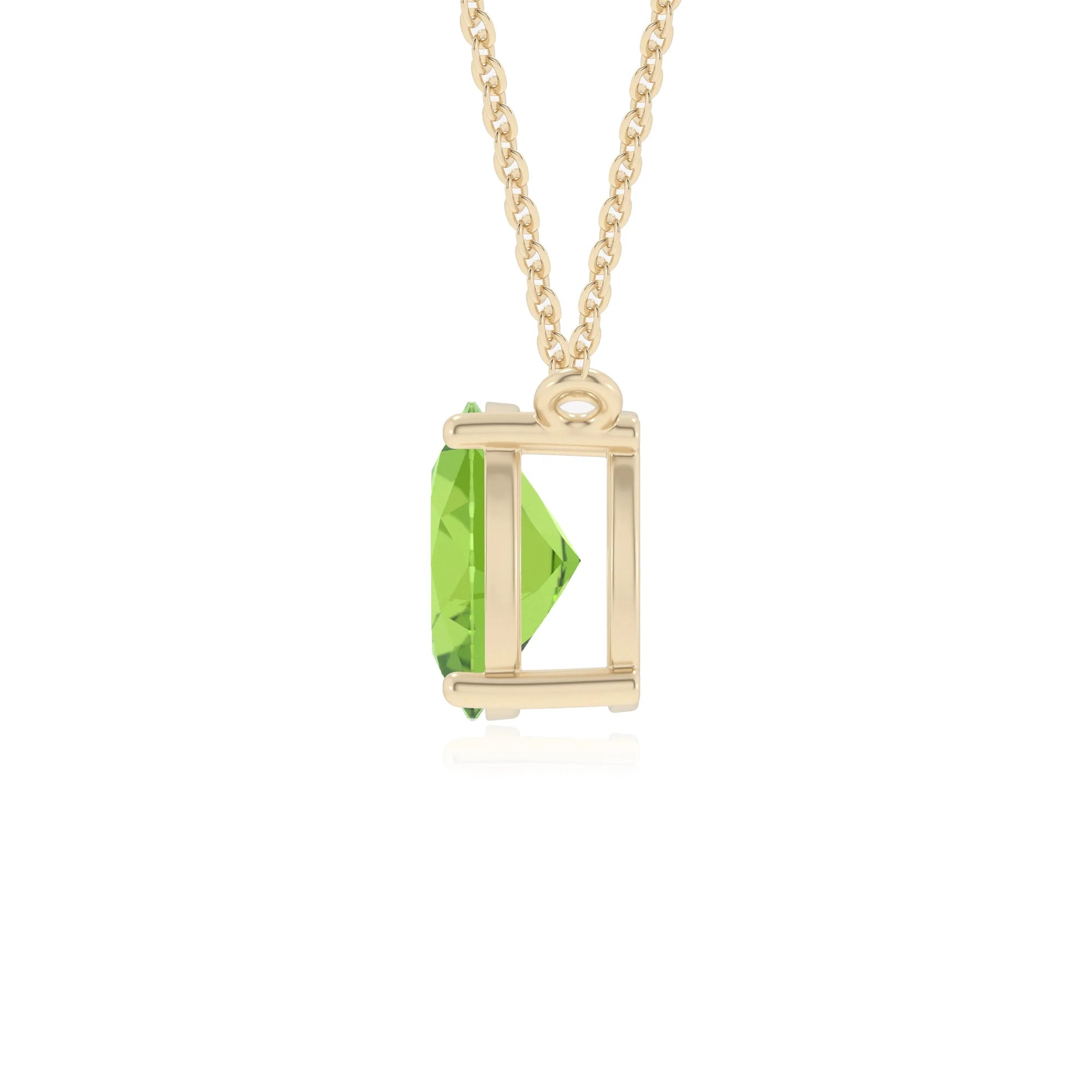 natural peridot oval solitaire v-bale necklaces in yellow gold 