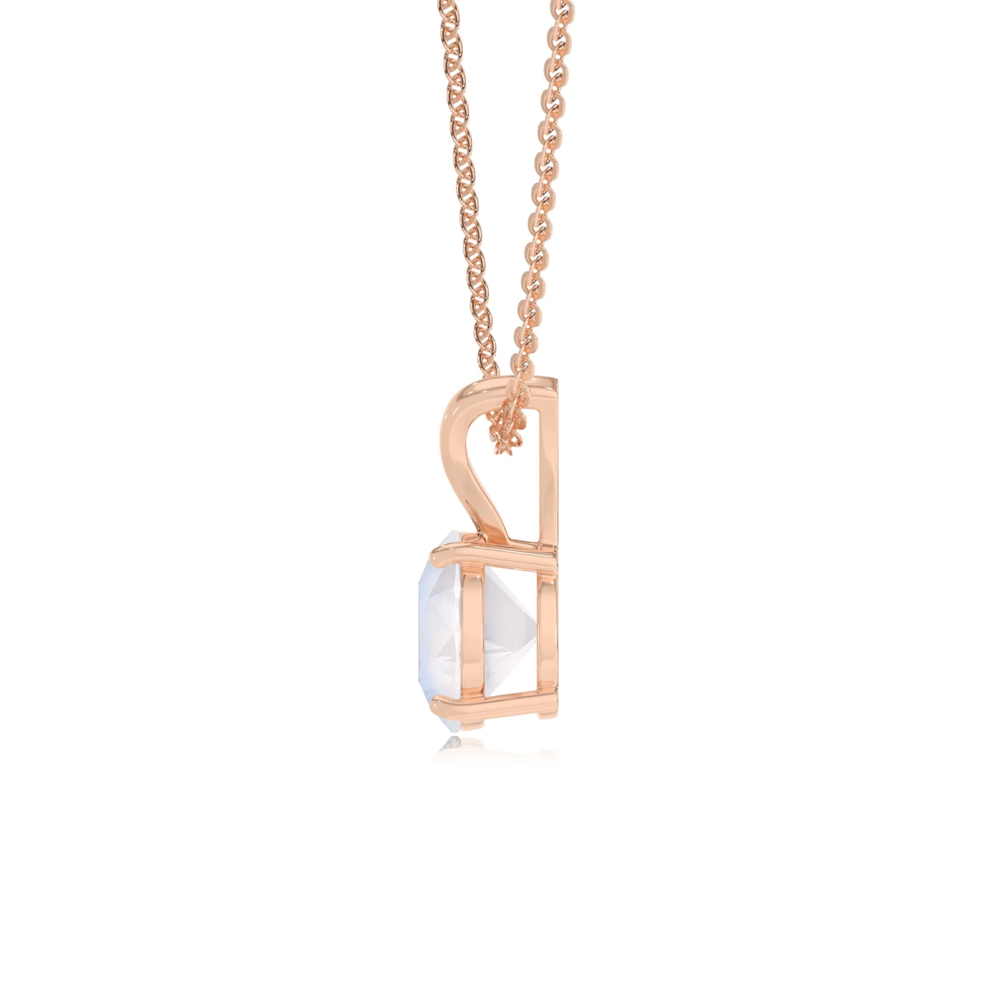 natural rainbow-moonstone round solitaire v-bale necklaces in rose gold 