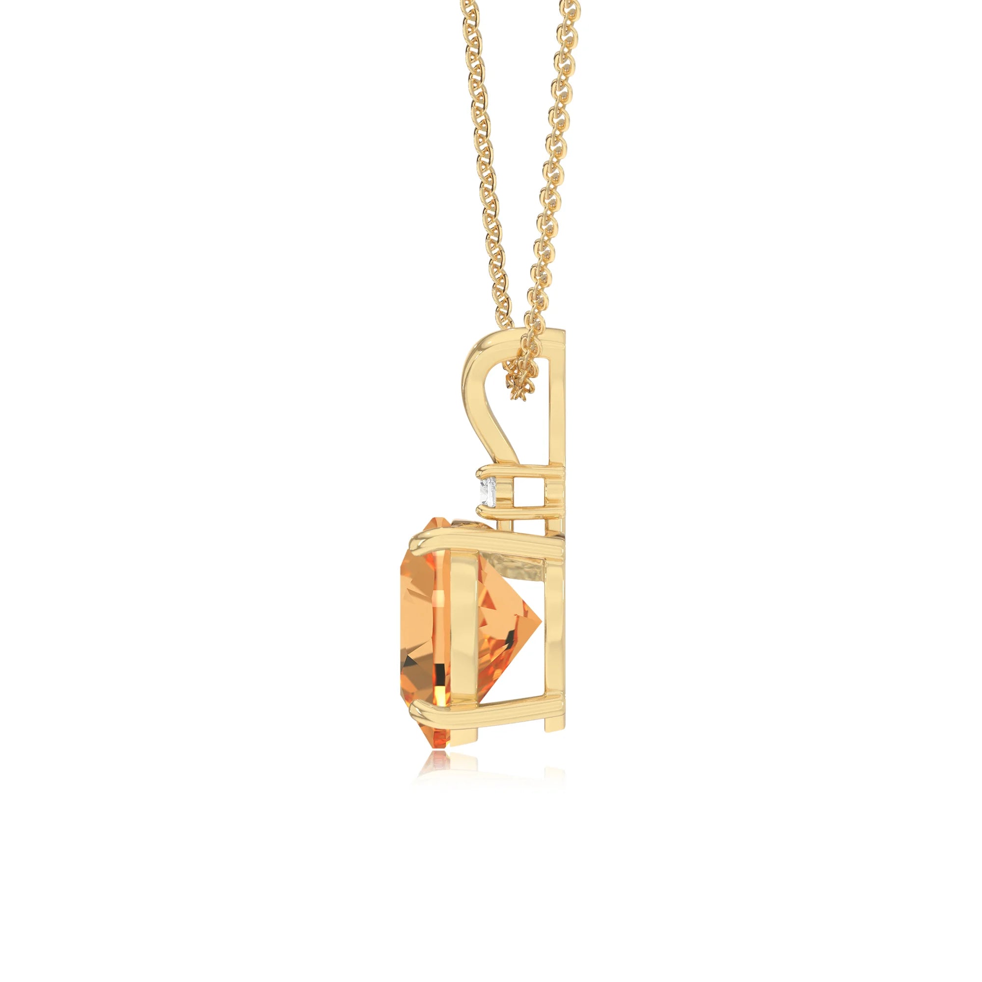 lab grown citrine heart solitaire v-bale necklaces in yellow gold 