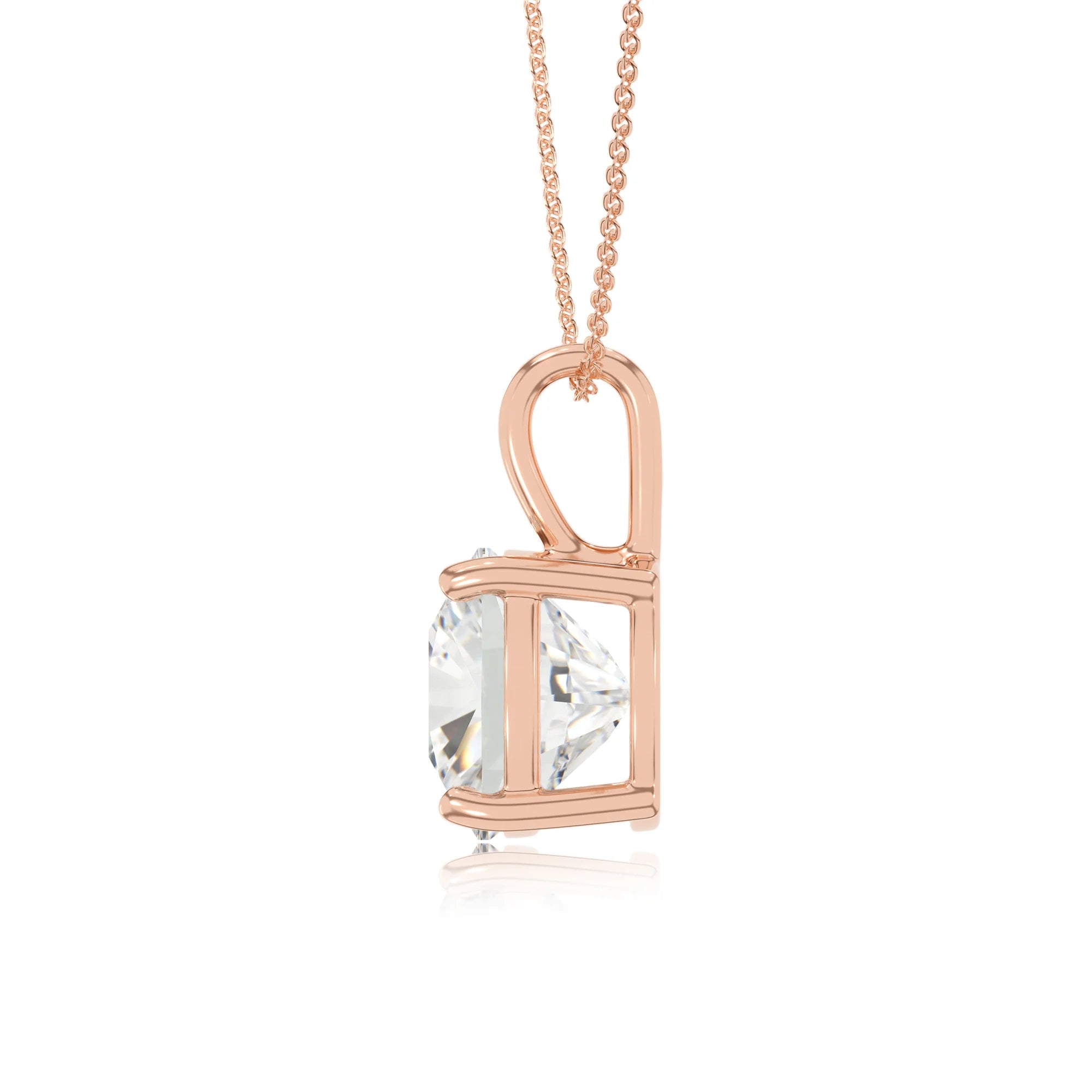 lab grown moissanite cushion solitaire necklaces in rose gold 