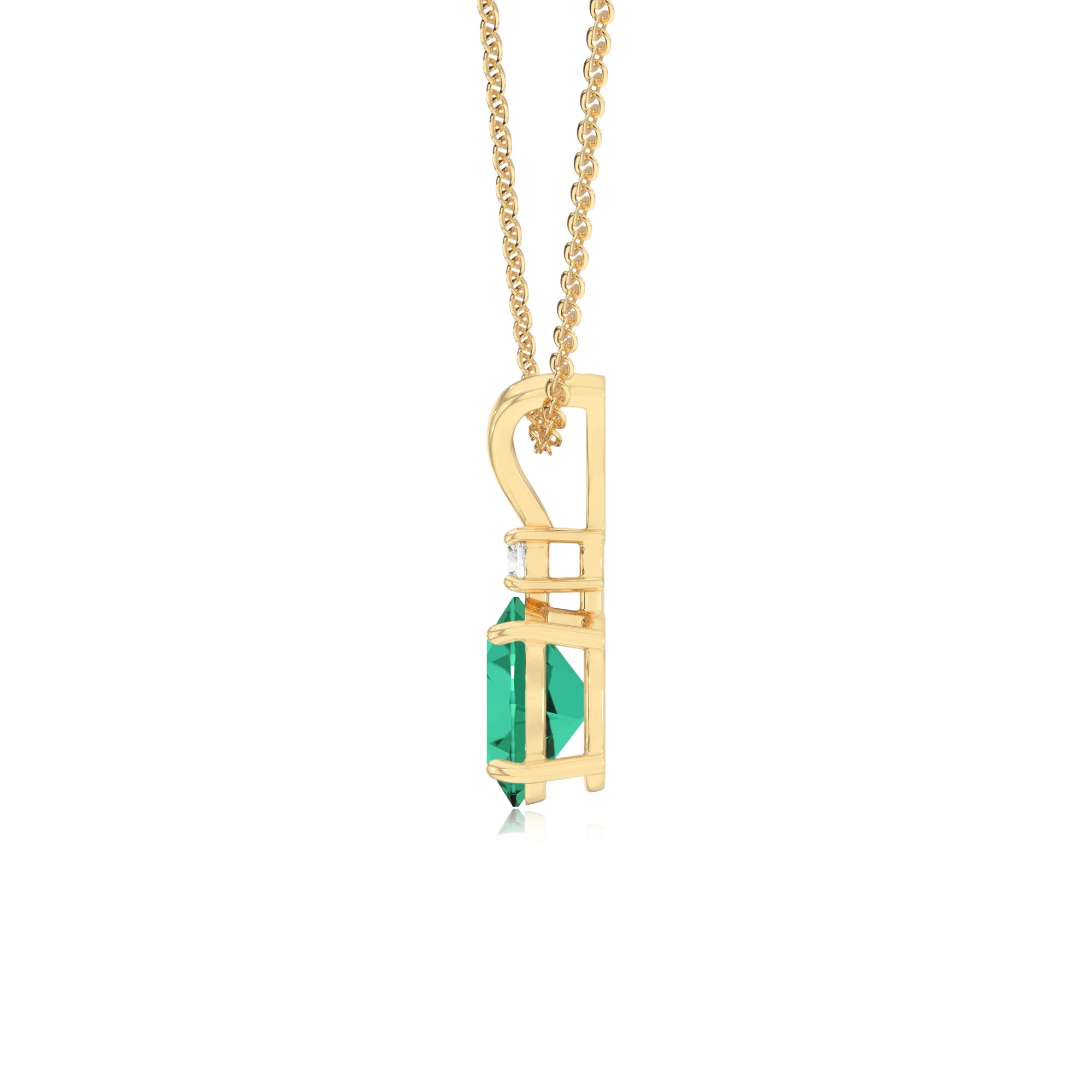 lab grown emerald oval solitaire v-bale necklaces in yellow gold 