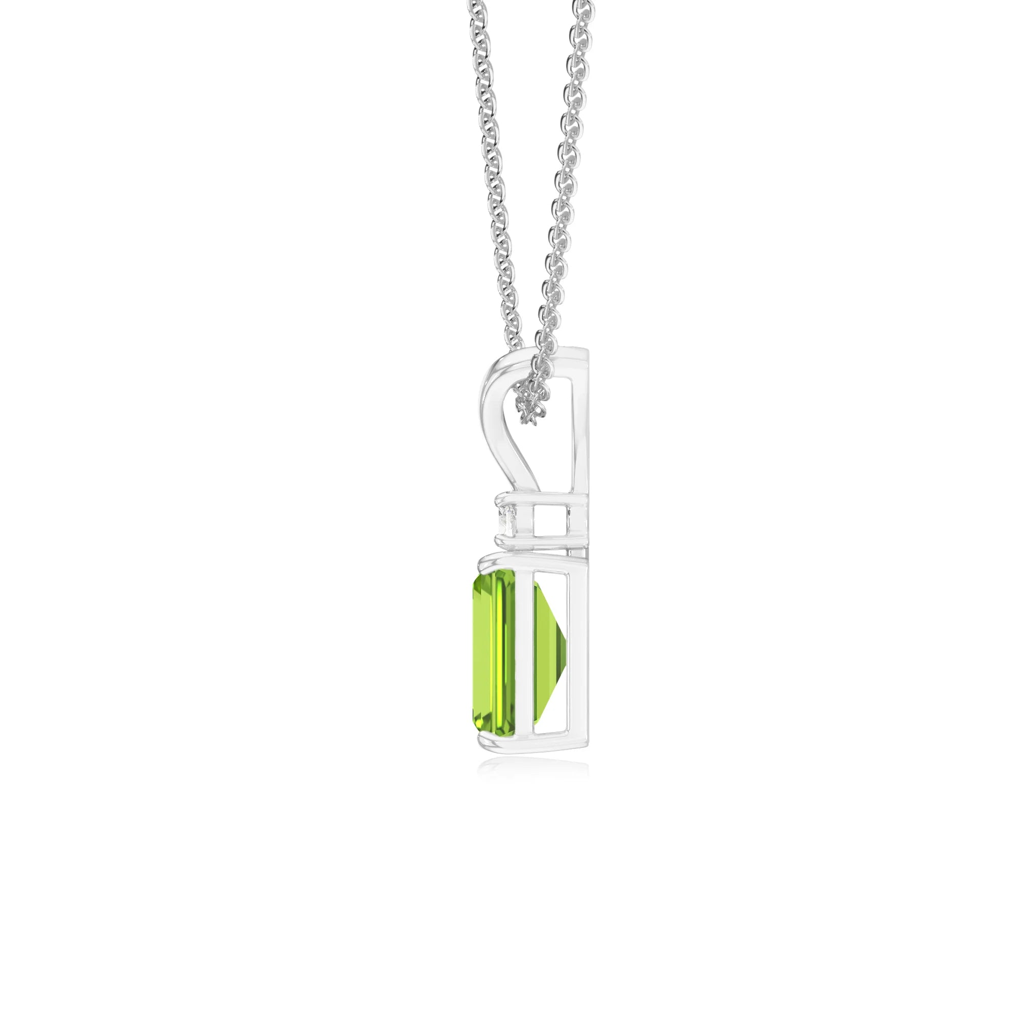 natural peridot emerald cut solitaire v-bale necklaces in platinum 