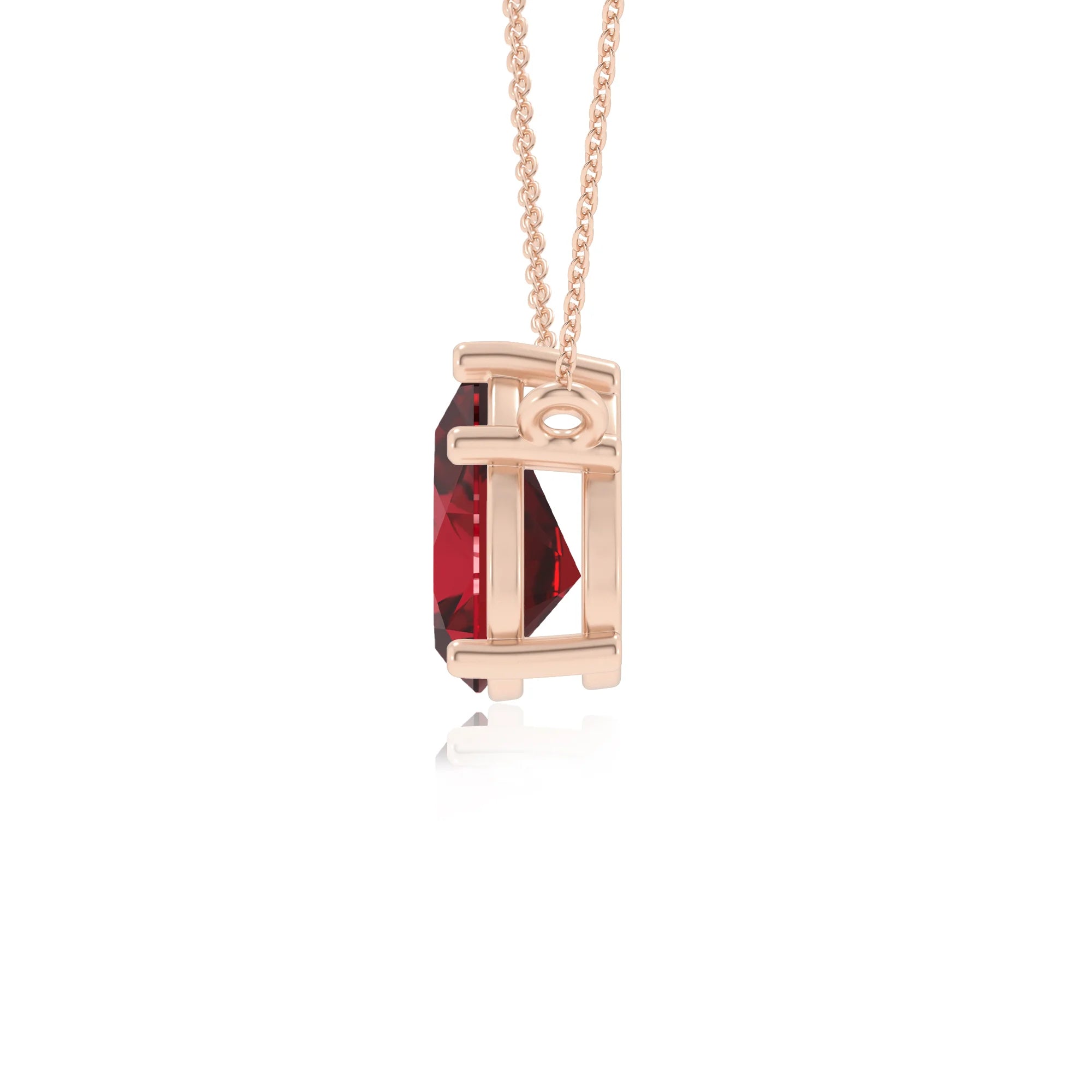 lab grown ruby pear solitaire necklaces in rose gold 