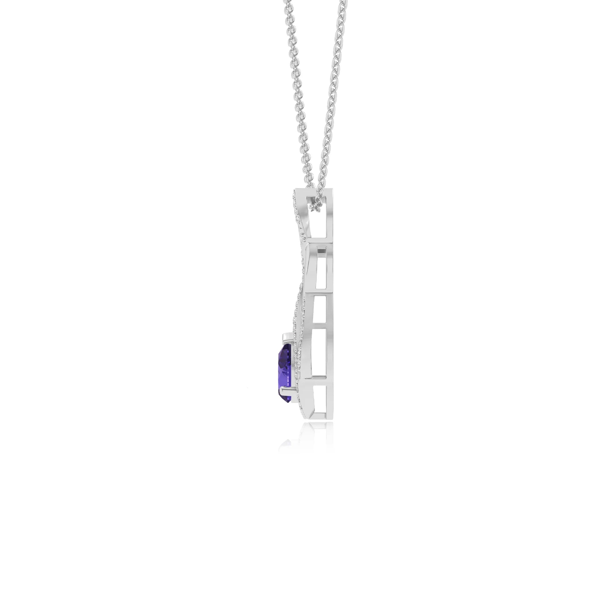 lab grown tanzanite pear solitaire necklaces in white gold 