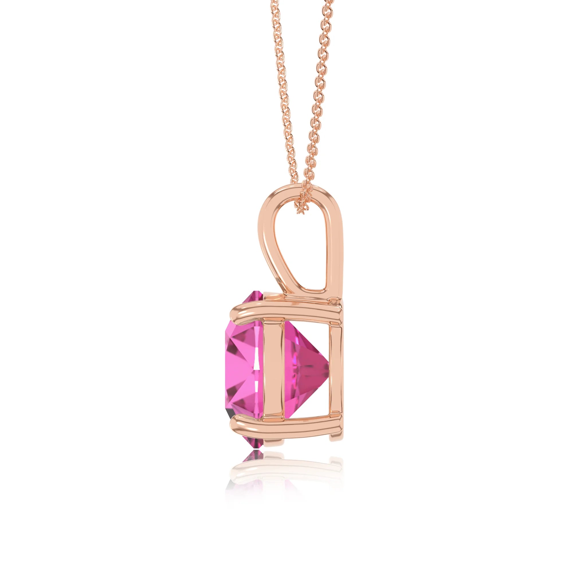 lab grown pink-sapphire round solitaire necklaces in rose gold 