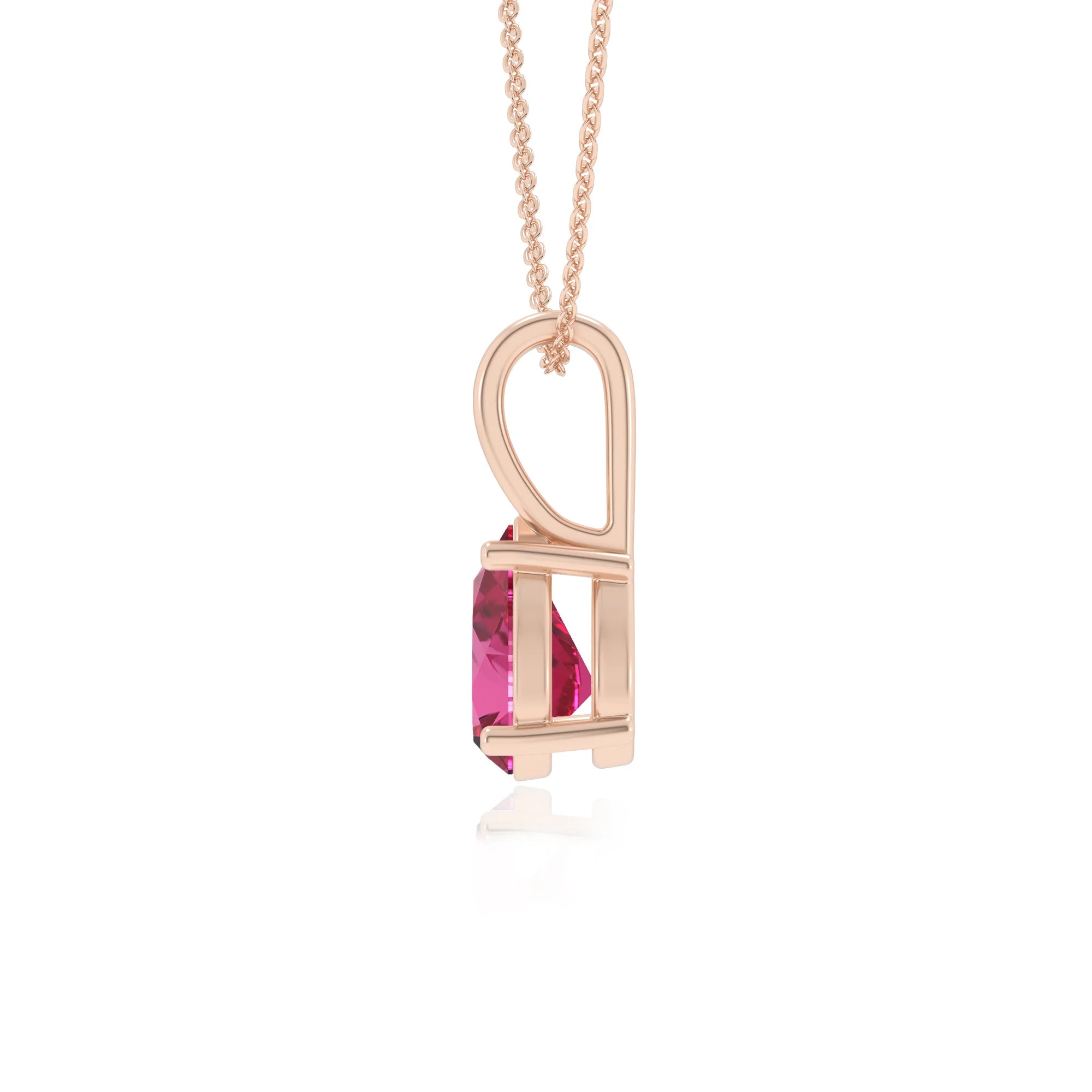 lab grown pink-sapphire pear solitaire necklaces in rose gold 