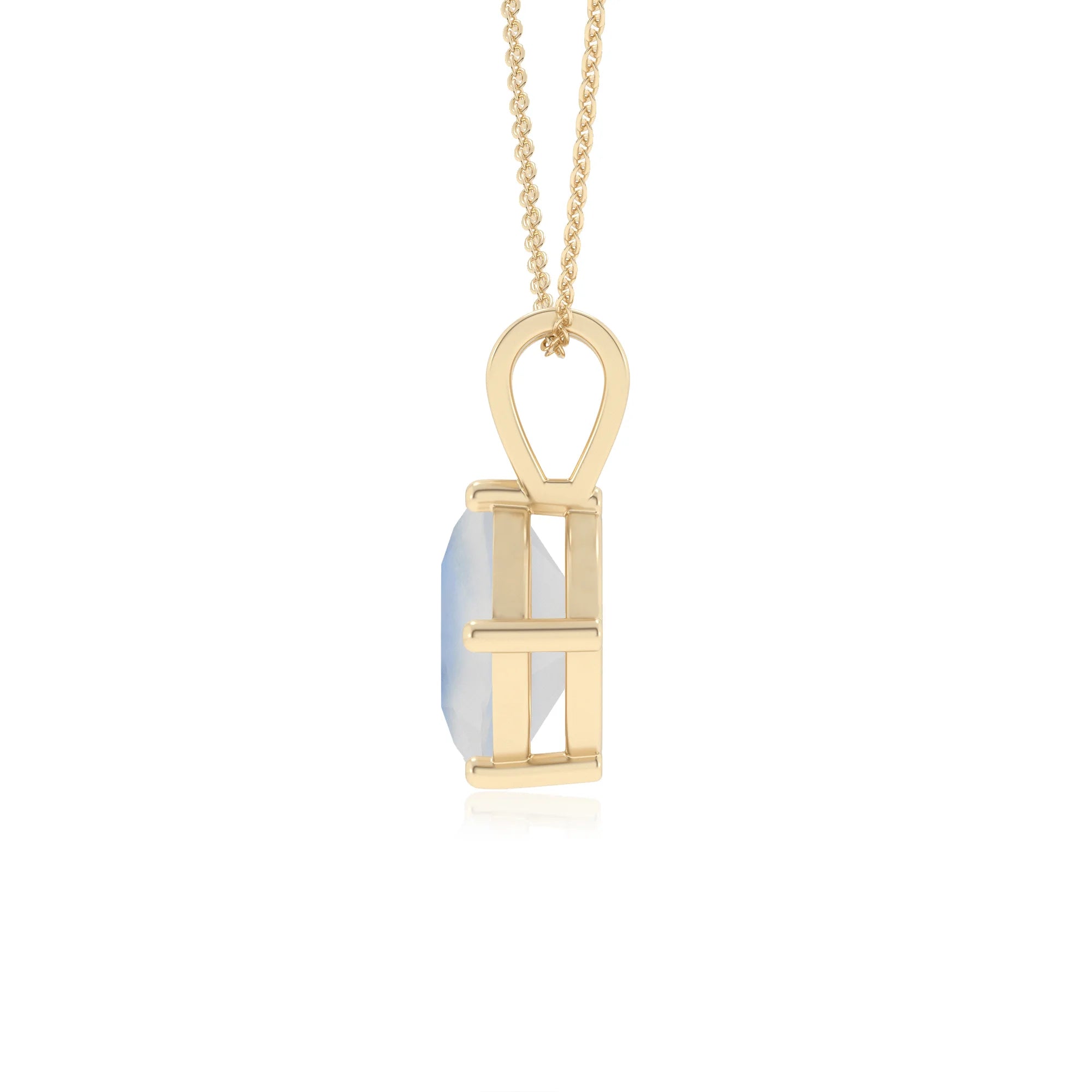 natural rainbow-moonstone cushion solitaire v-bale necklaces in yellow gold 