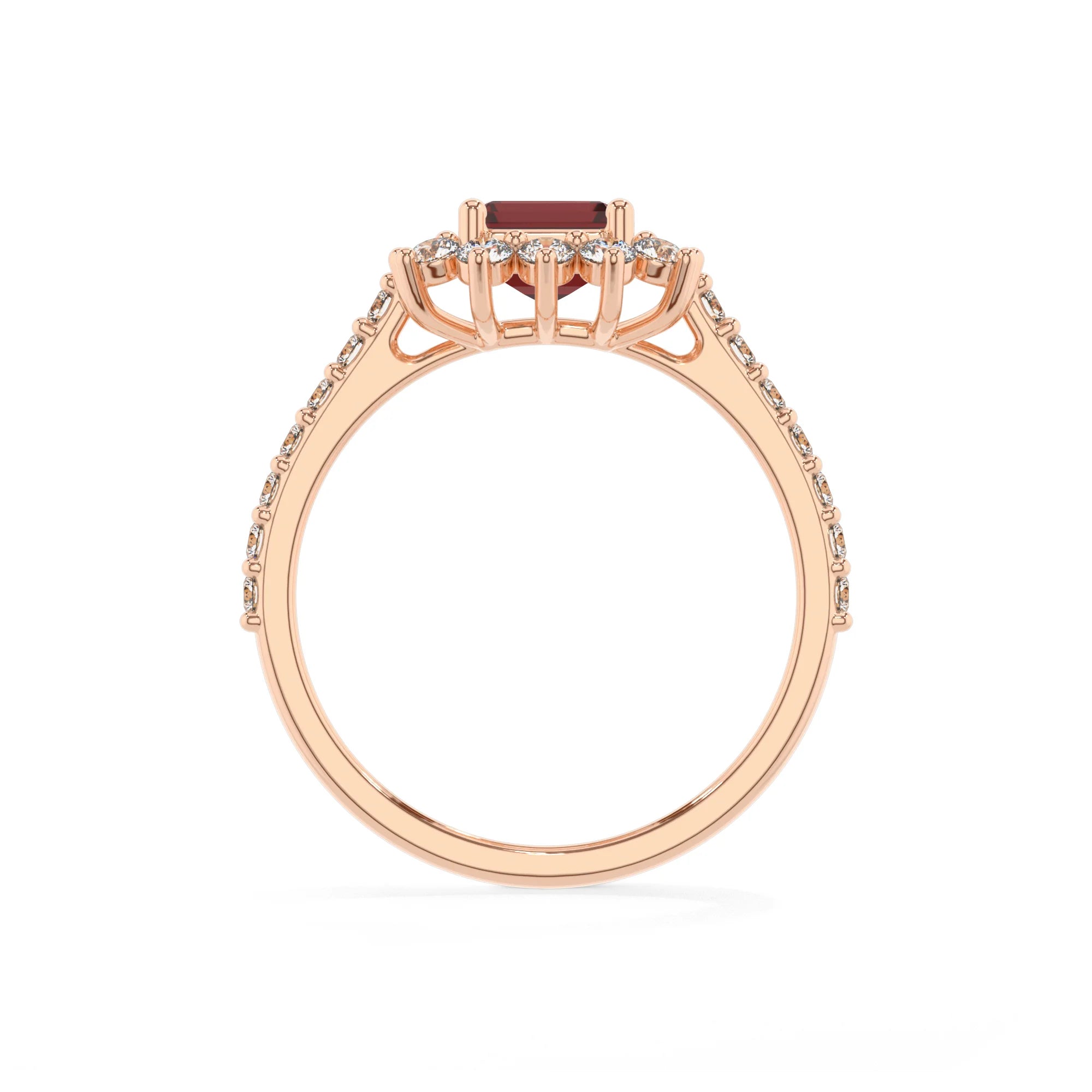 natural garnet emerald cut solitaire rings in rose gold 