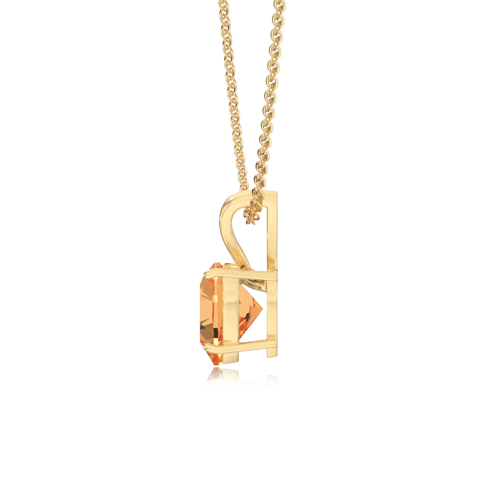 lab grown citrine heart solitaire v-bale necklaces in yellow gold 
