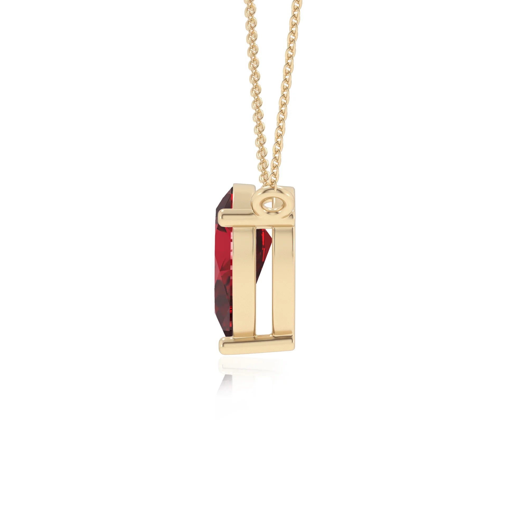 lab grown ruby pear solitaire necklaces in yellow gold 