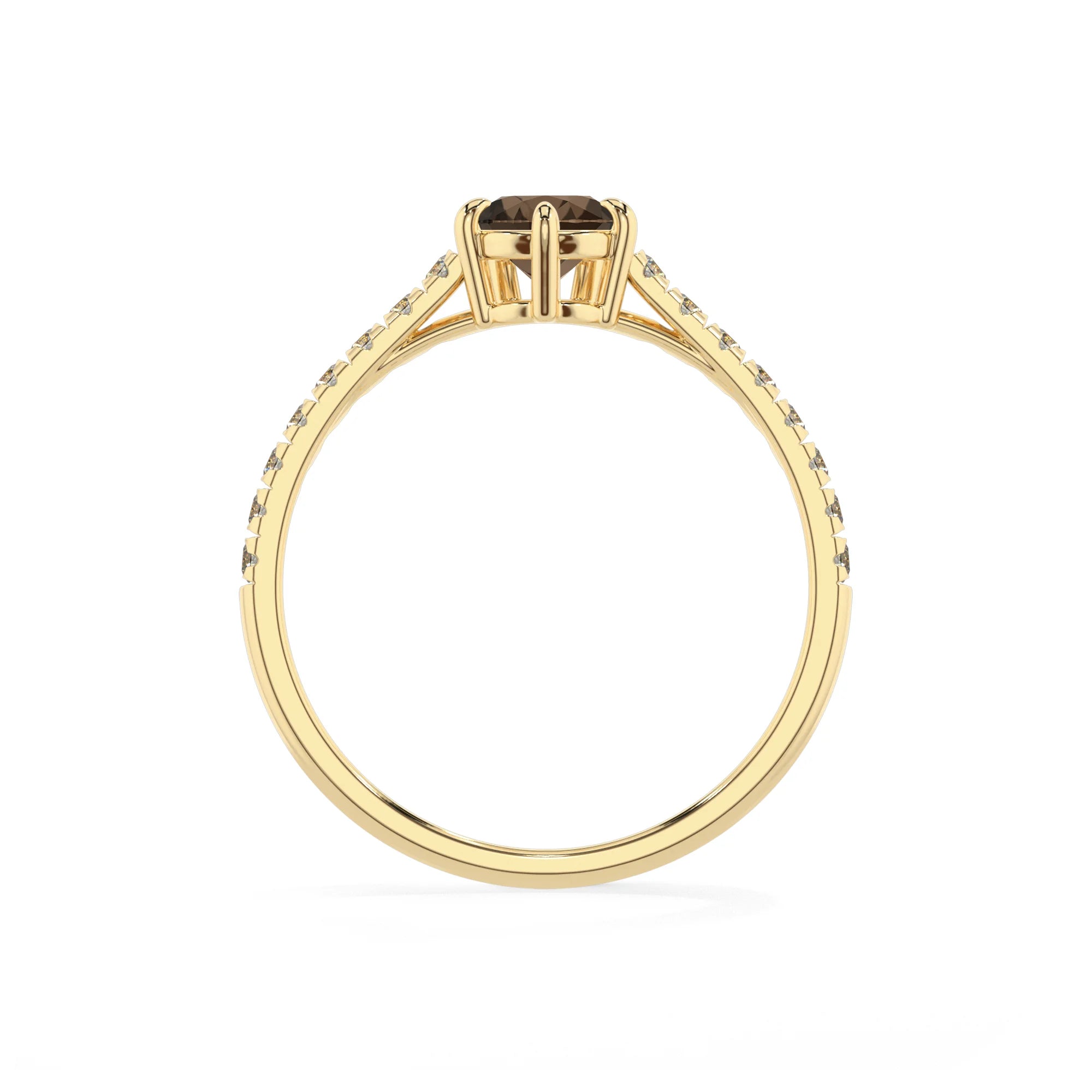 natural smoky-quartz pear half eternity solitaire engagement rings in yellow gold 