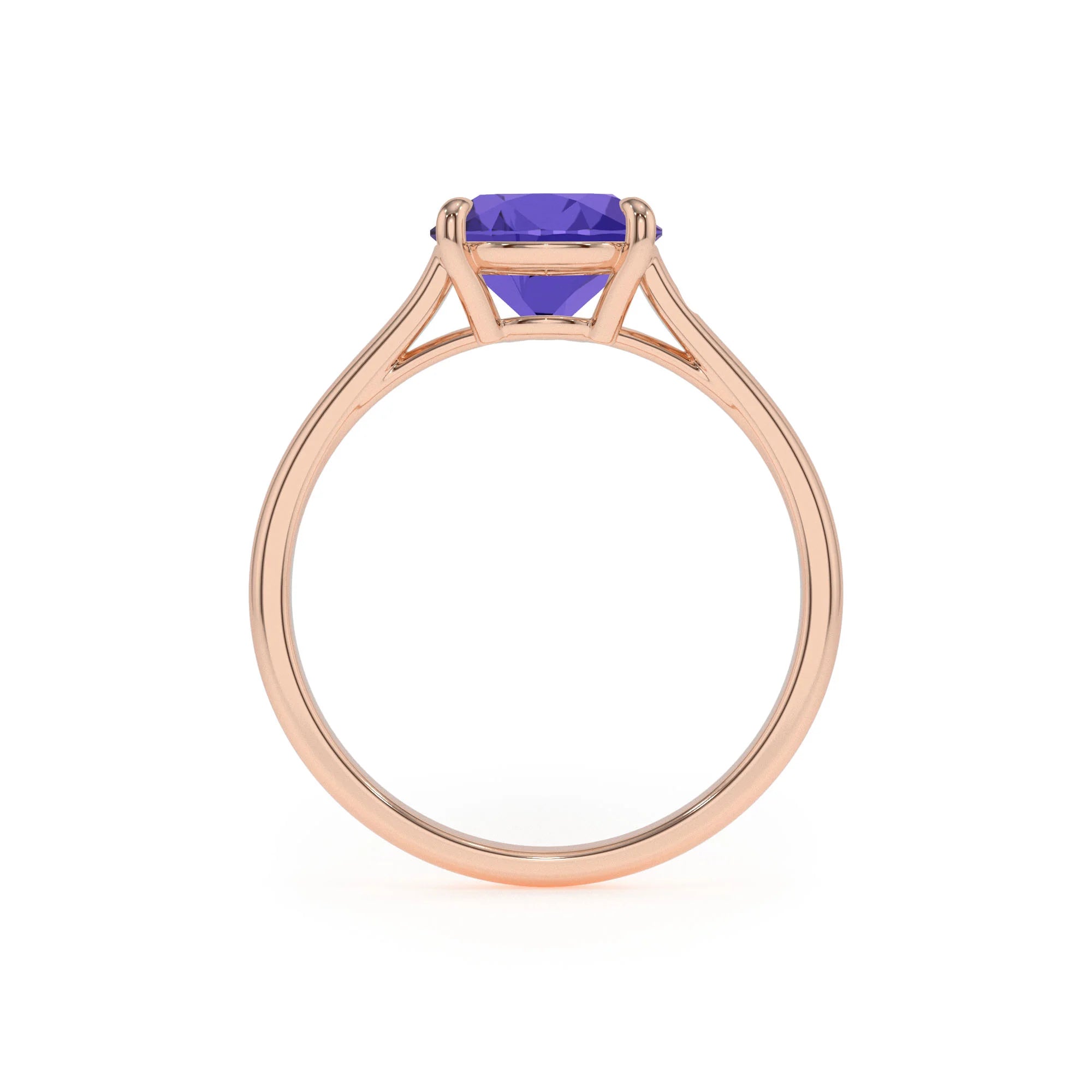 lab grown tanzanite cushion solitaire rings in rose gold 