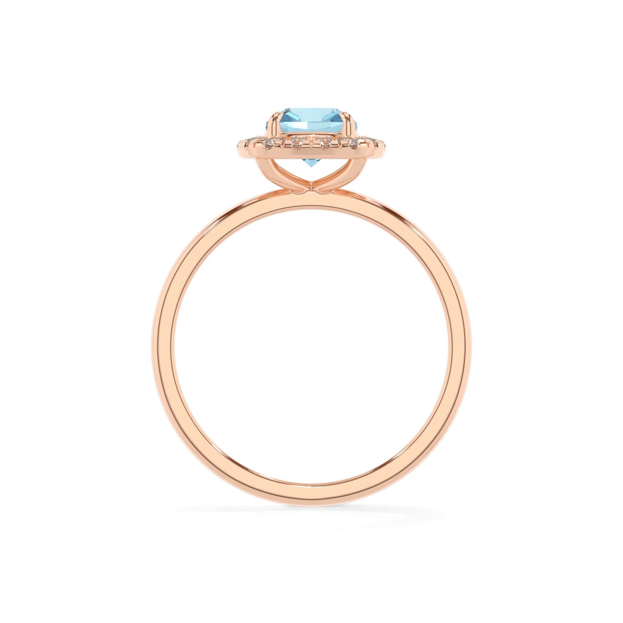 lab grown aquamarine cushion solitaire rings in rose gold 