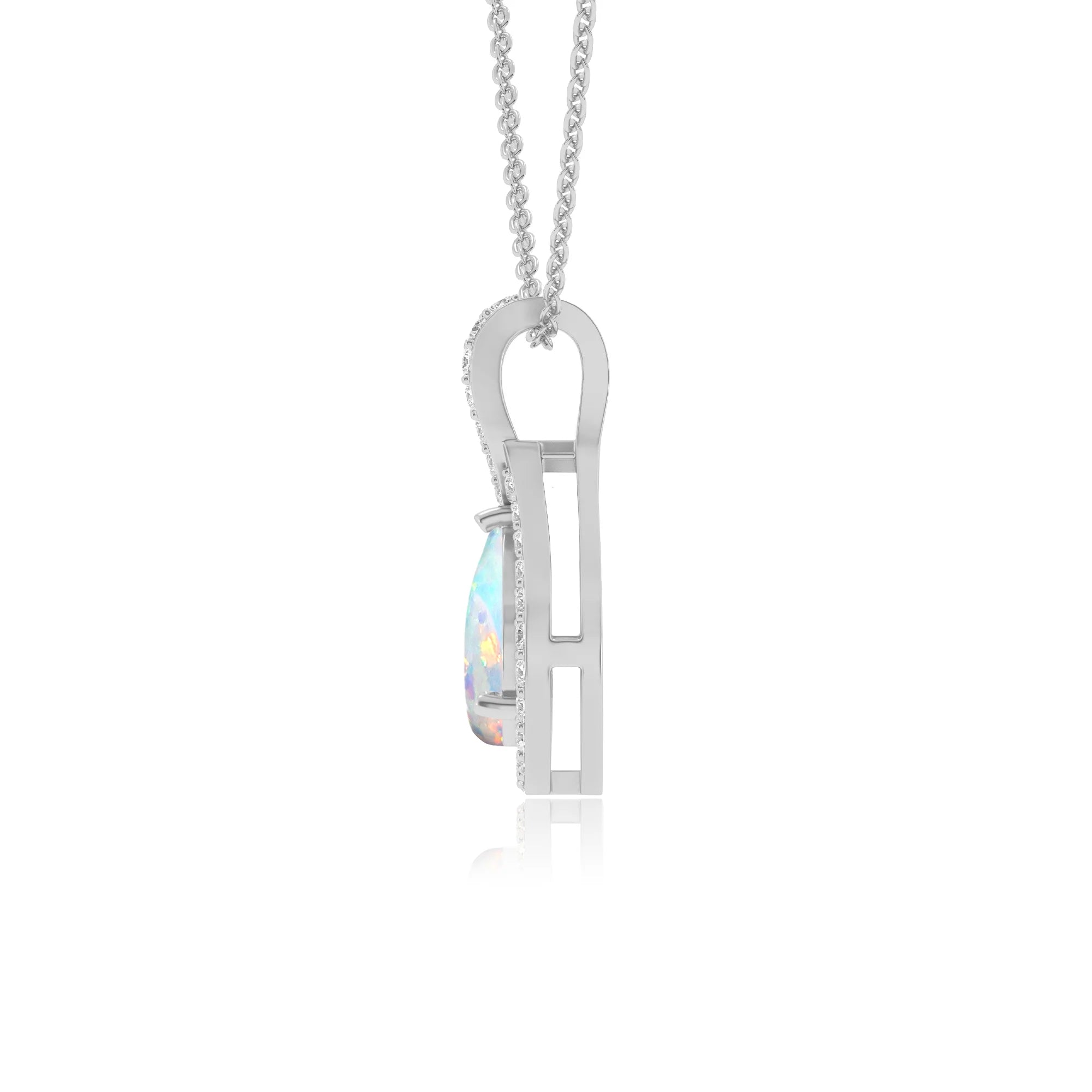 lab grown opal pear solitaire necklaces in platinum 