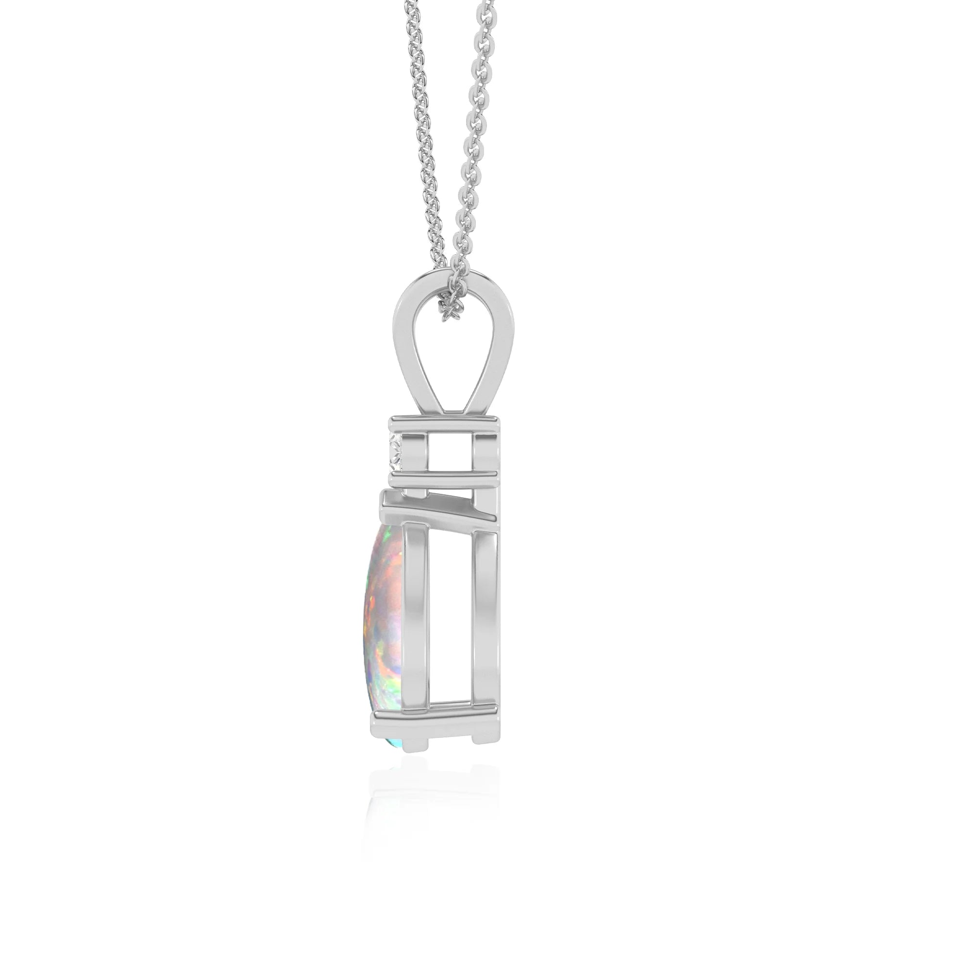 lab grown opal pear solitaire v-bale necklaces in sterling silver 