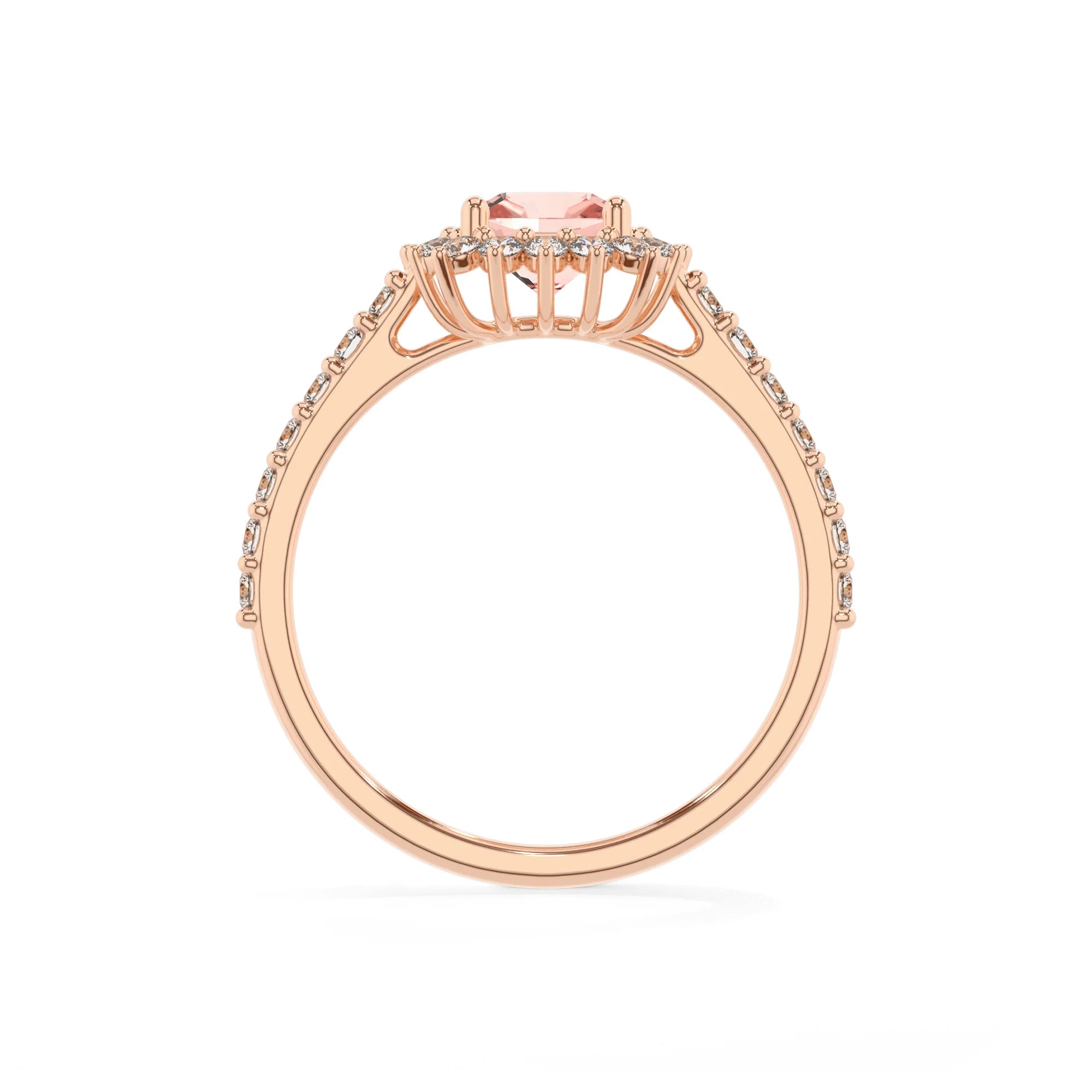 lab grown morganite cushion solitaire rings in rose gold 
