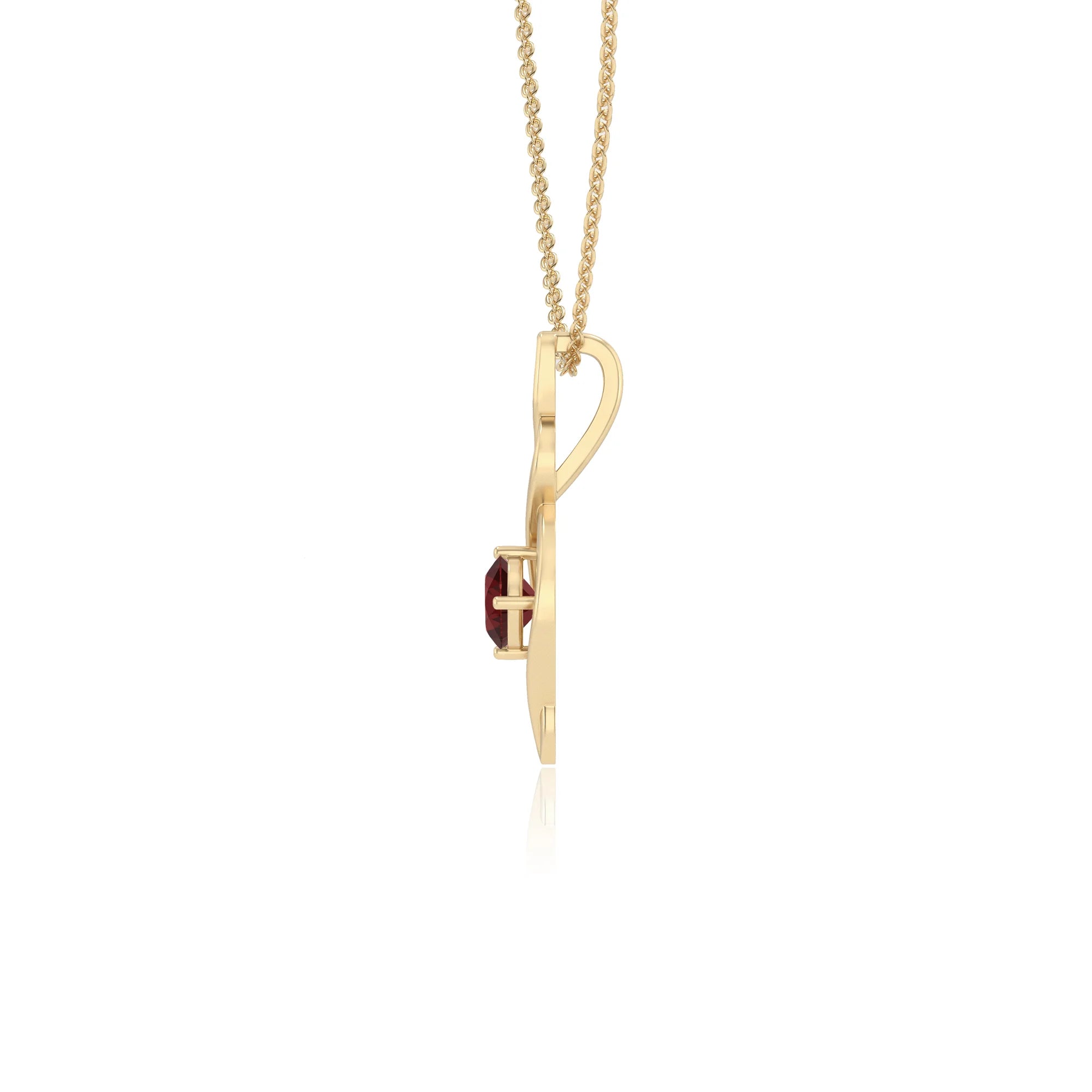natural garnet round solitaire necklaces in yellow gold 