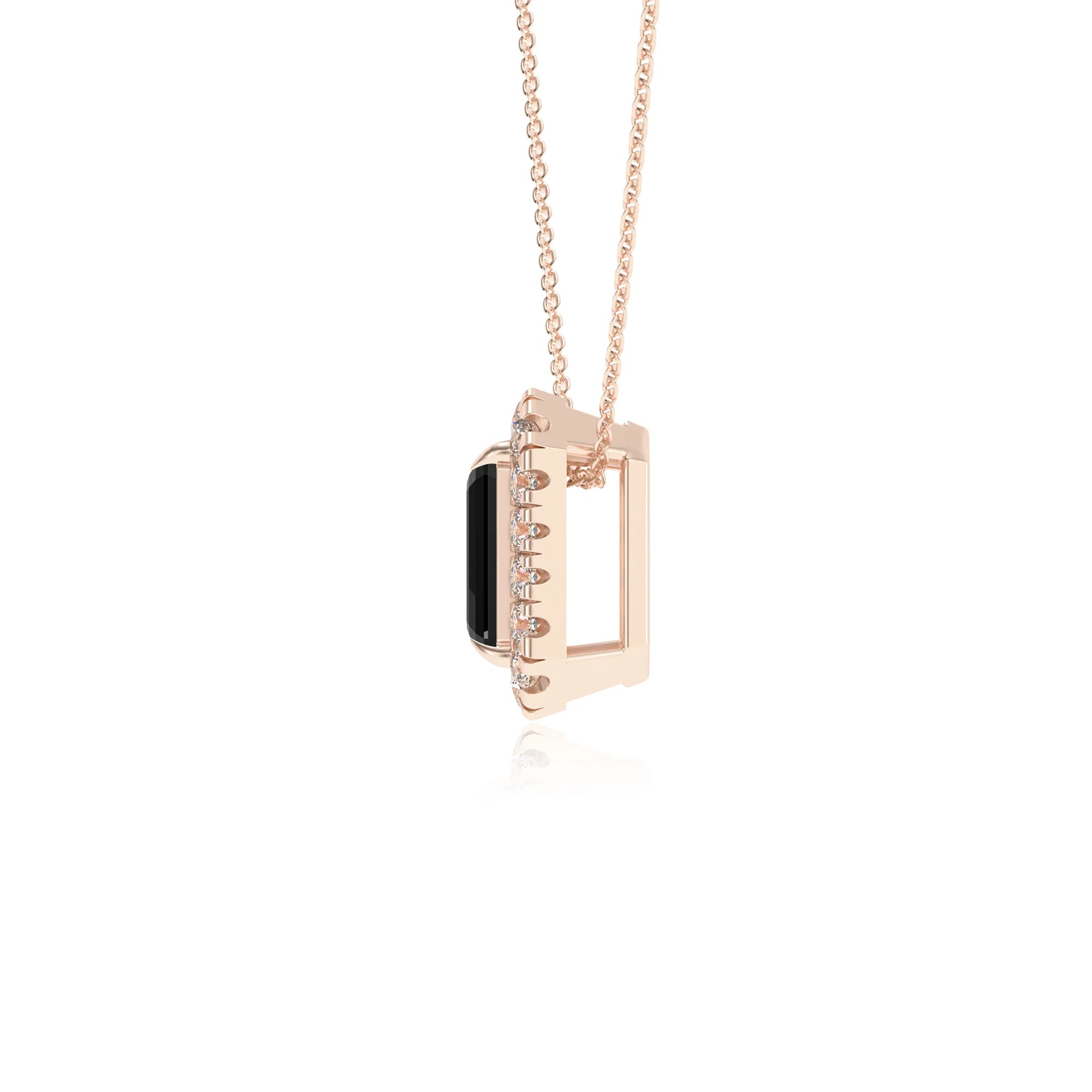 natural black onyx emerald cut solitaire necklaces in rose gold 