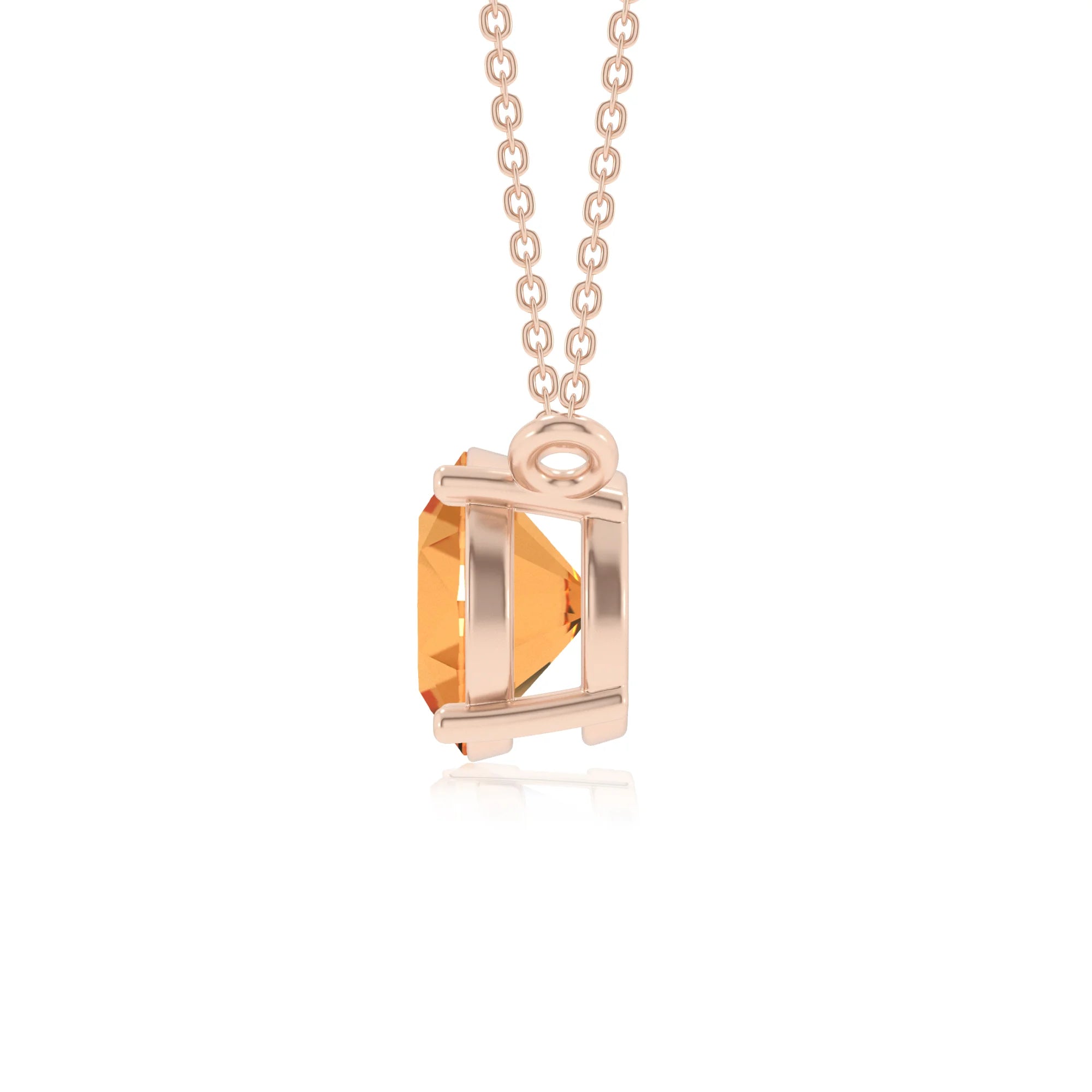 lab grown citrine round solitaire necklaces in rose gold 