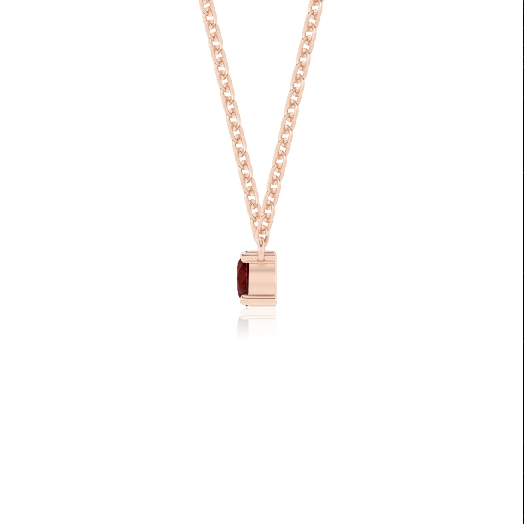 natural garnet round bar v-bale necklaces in rose gold 