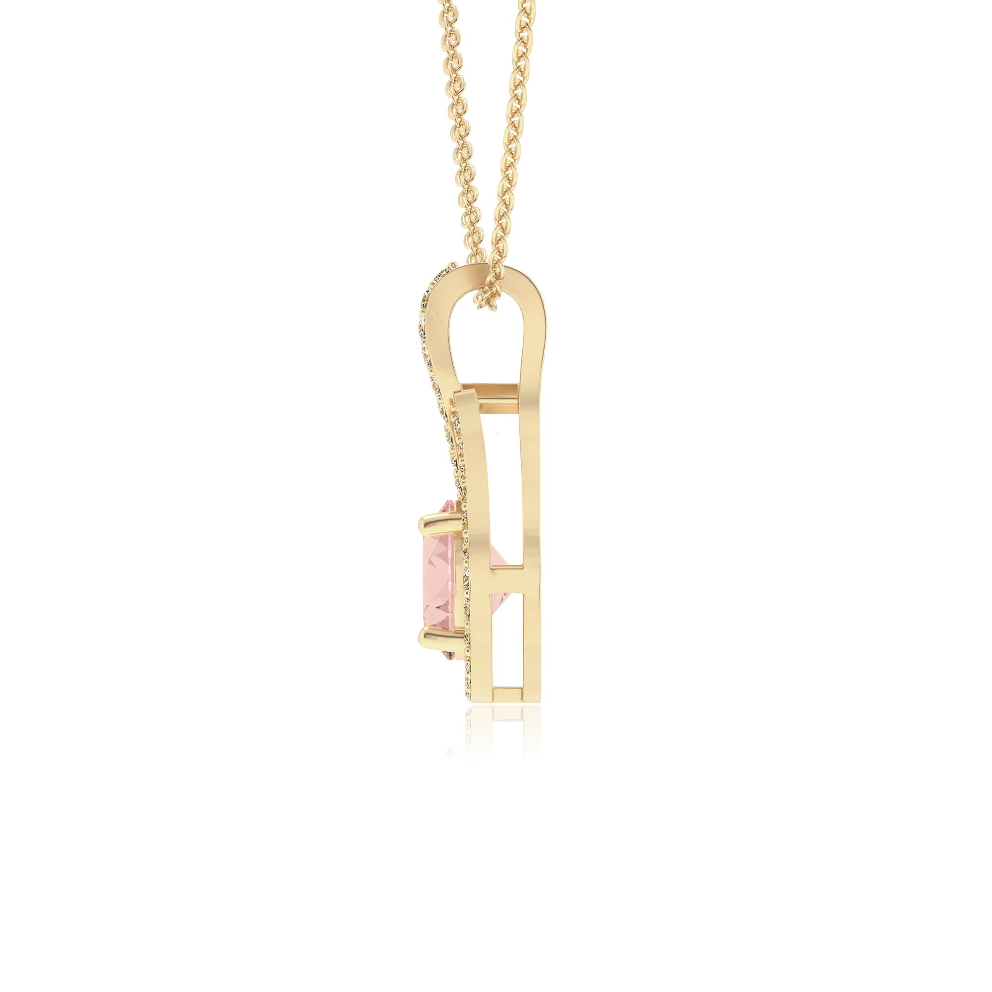 lab grown morganite round solitaire necklaces in yellow gold 