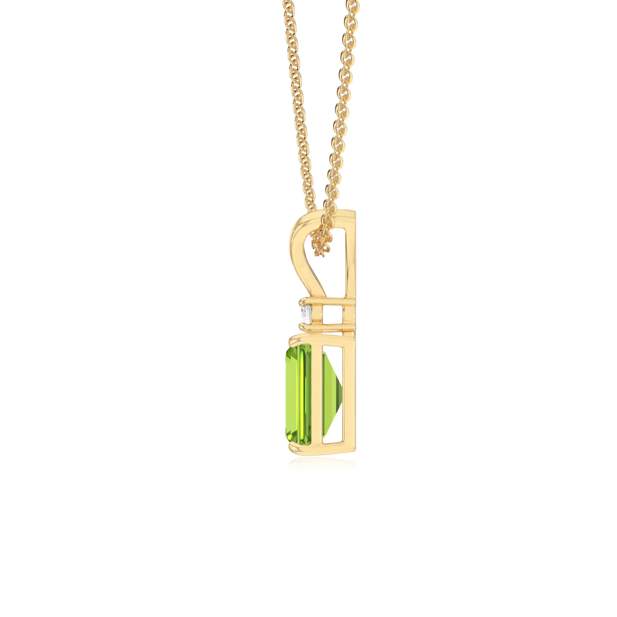 natural peridot emerald cut solitaire v-bale necklaces in yellow gold 