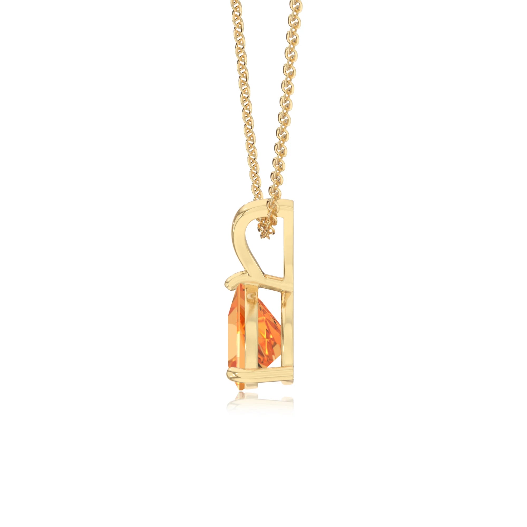 lab grown citrine trillion solitaire v-bale necklaces in yellow gold 