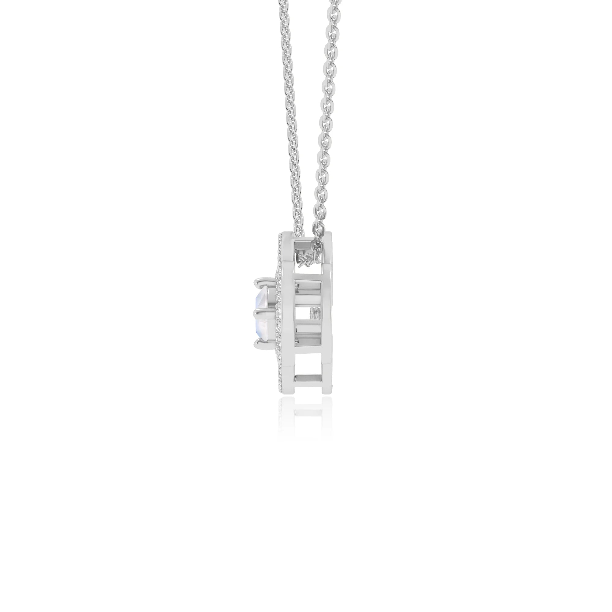 natural rainbow-moonstone round solitaire necklaces in white gold 
