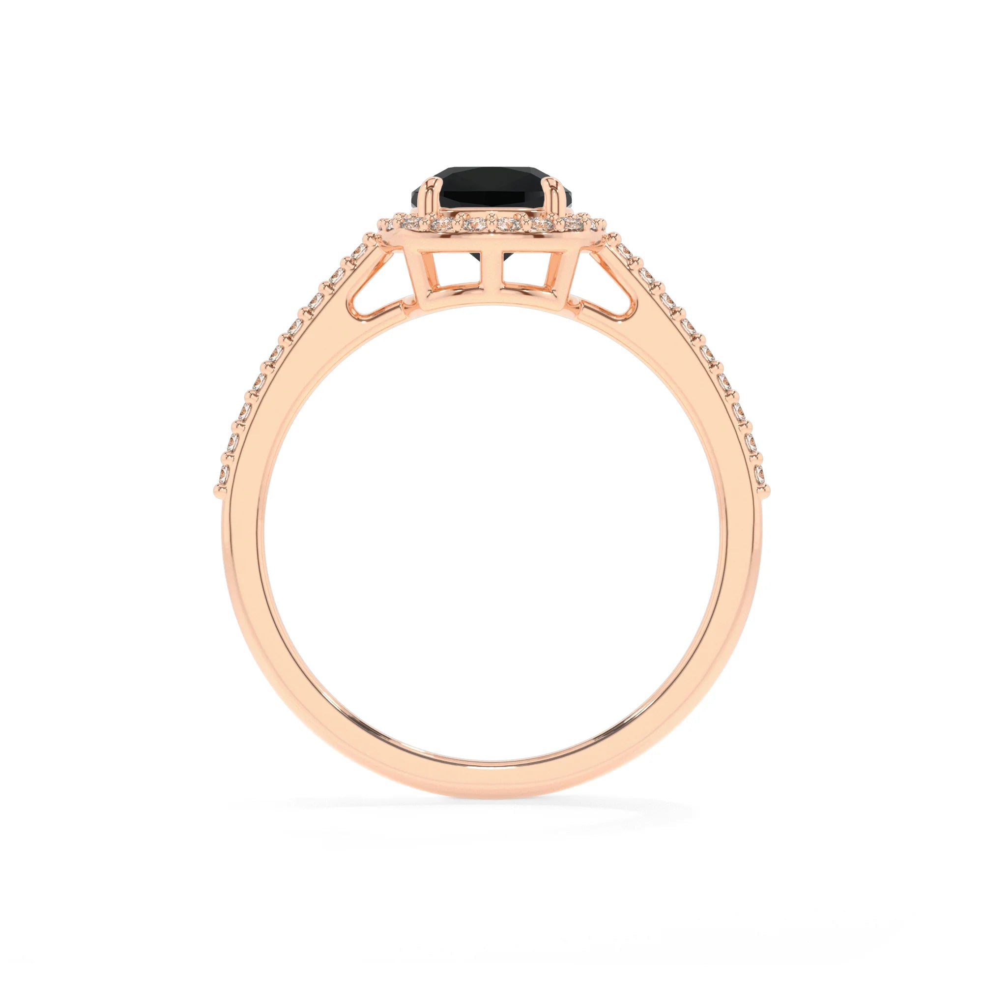 natural black-onyx cushion solitaire rings in rose gold 
