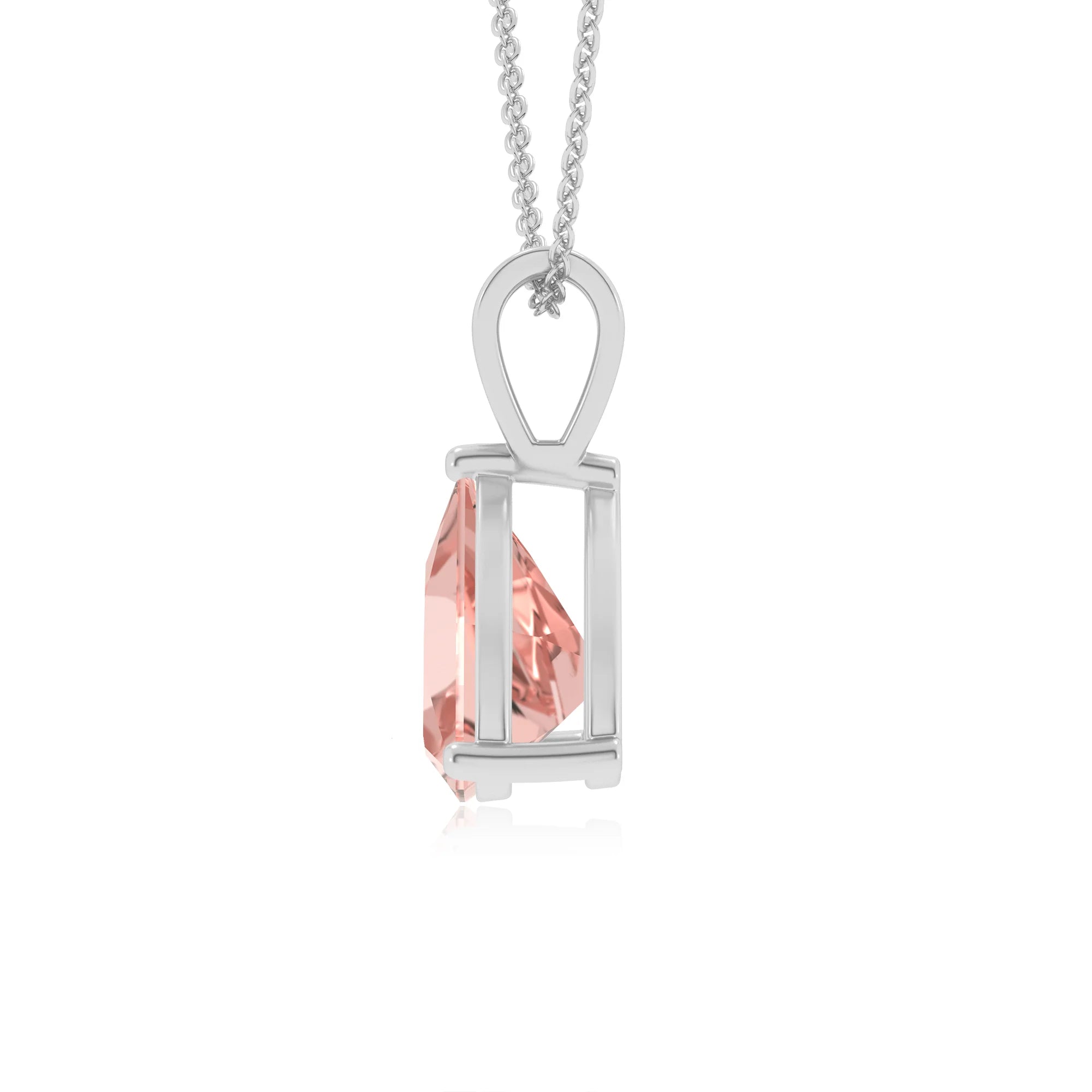 lab grown morganite trillion solitaire v-bale necklaces in sterling silver 
