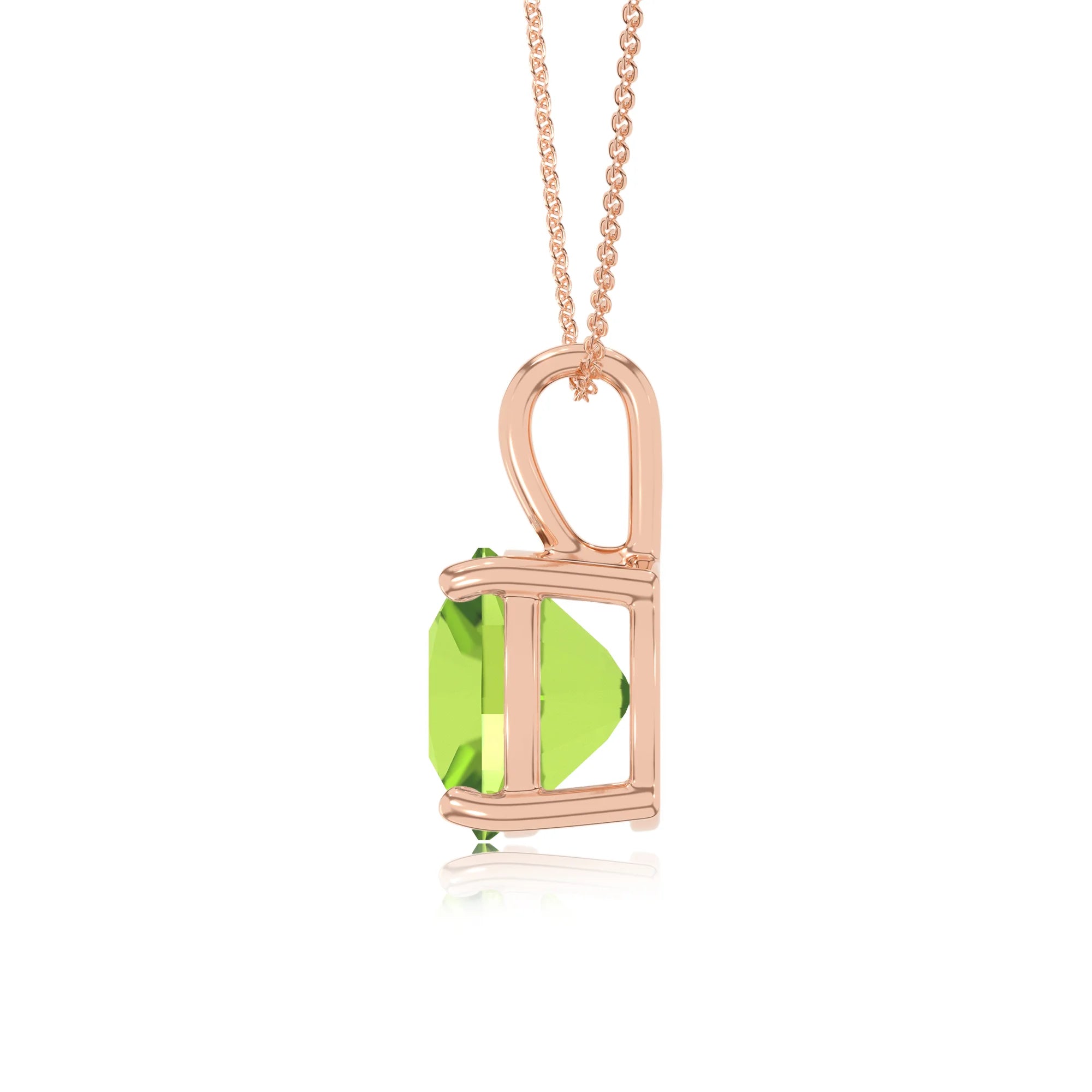 natural peridot cushion solitaire necklaces in rose gold 
