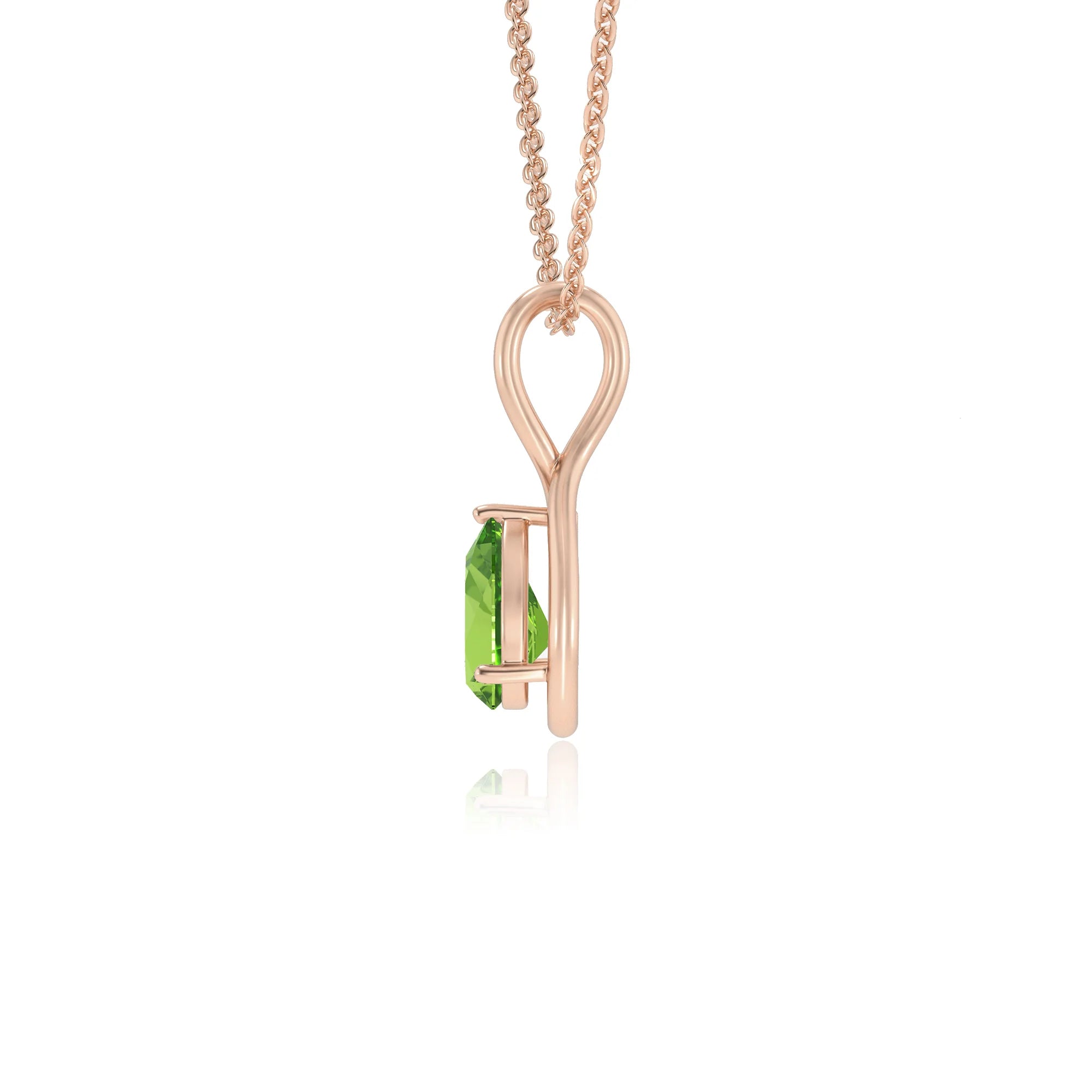 natural peridot pear solitaire necklaces in rose gold 