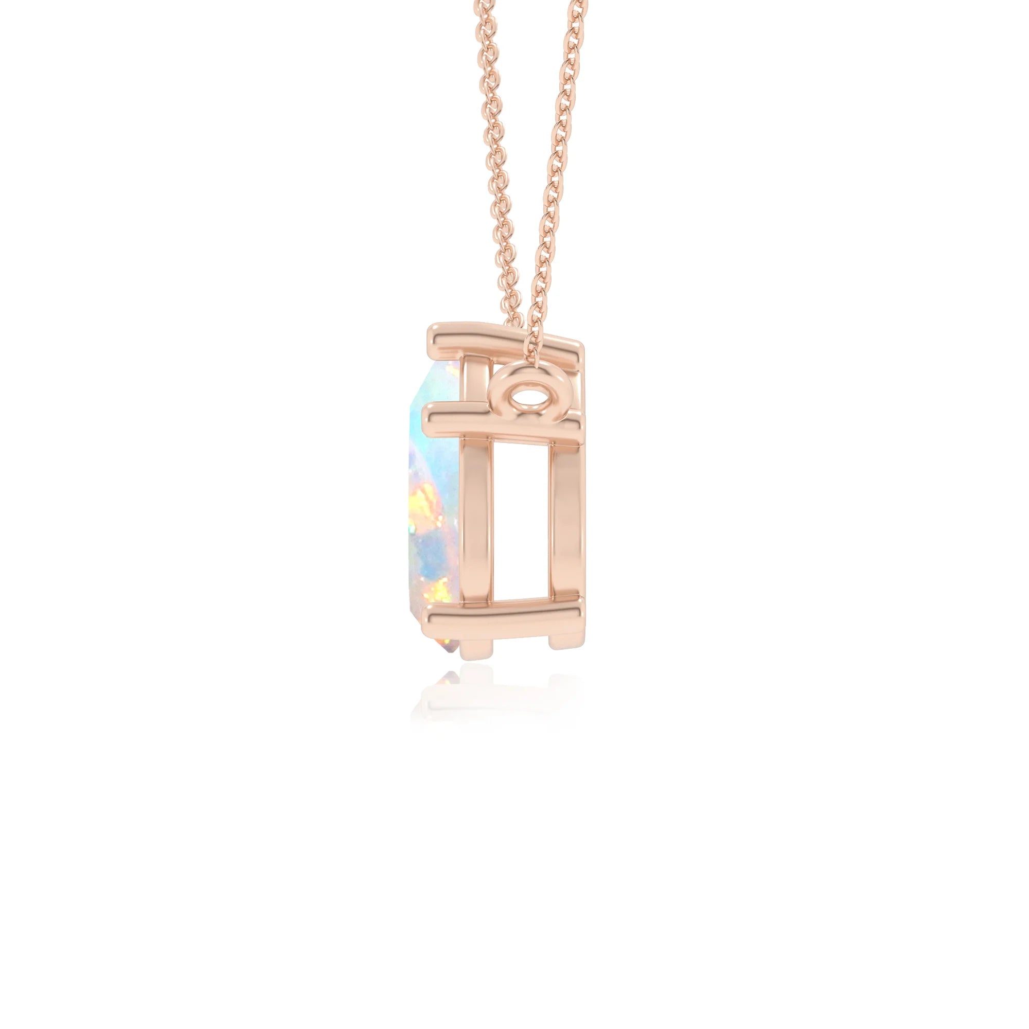 lab grown opal pear solitaire necklaces in rose gold 
