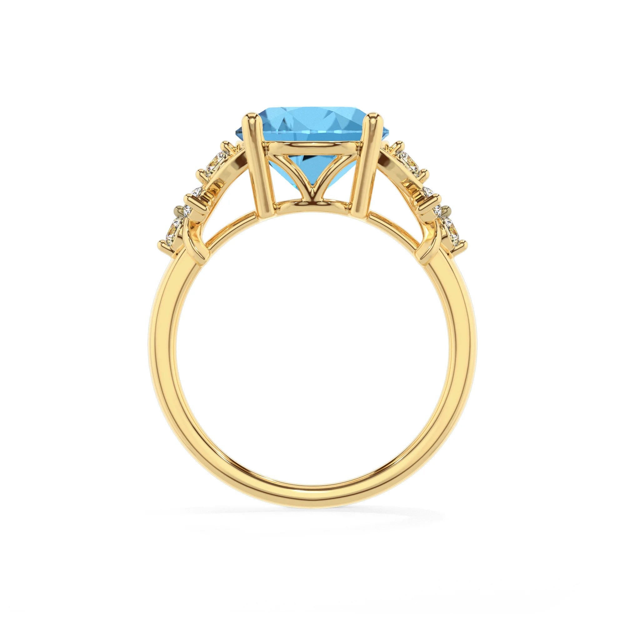 natural swiss-blue-topaz round solitaire rings in yellow gold 