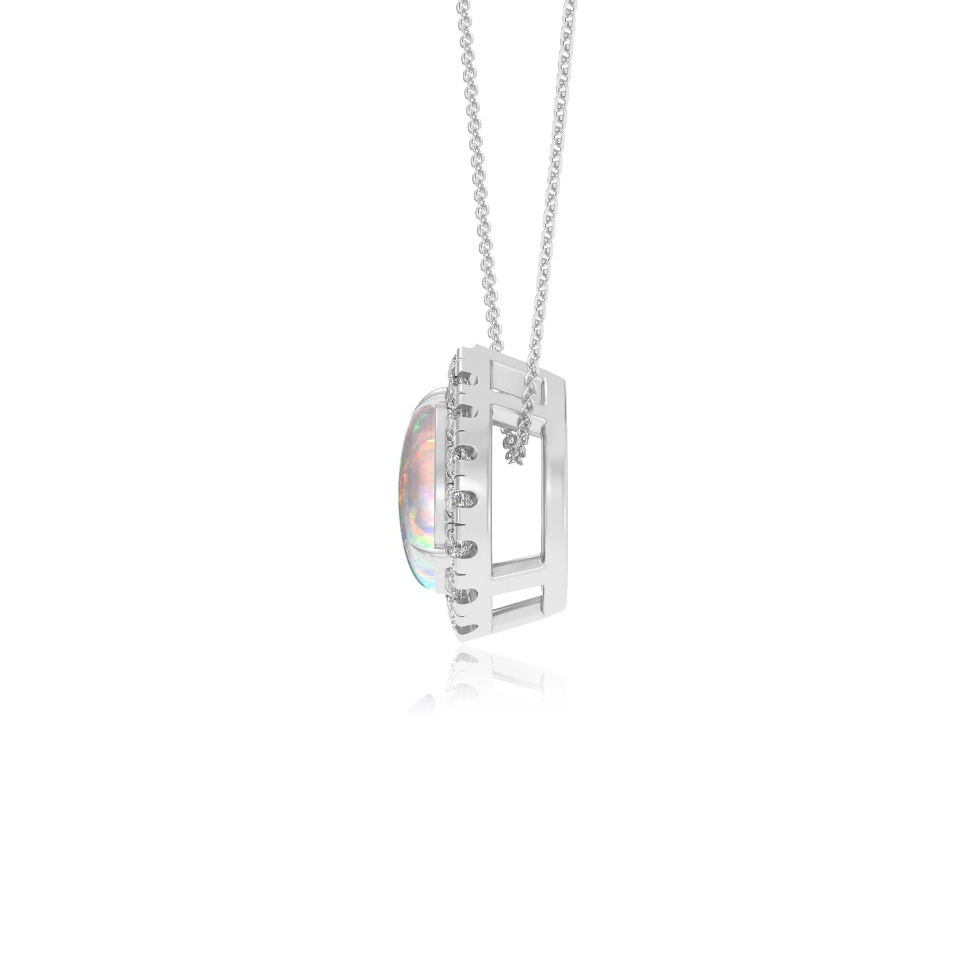 lab grown opal pear solitaire necklaces in white gold 