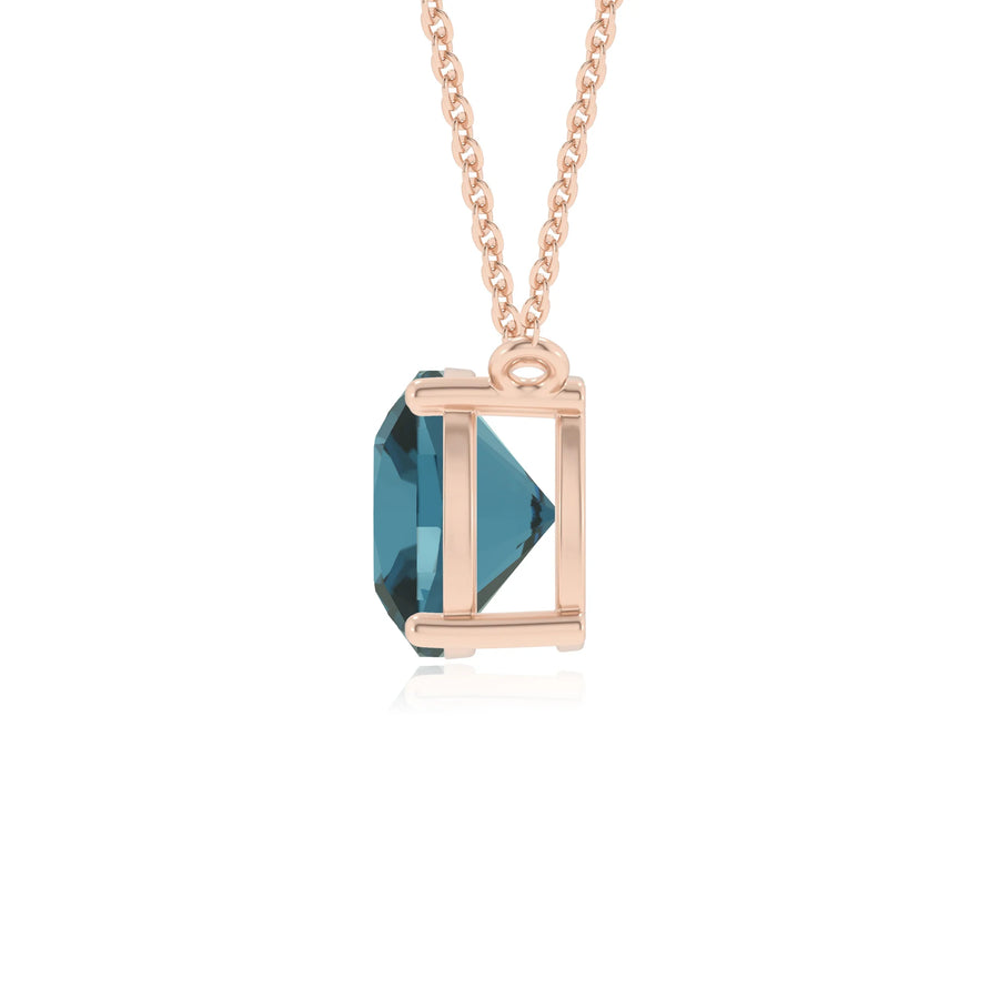natural london-blue-topaz cushion solitaire necklaces in rose gold 