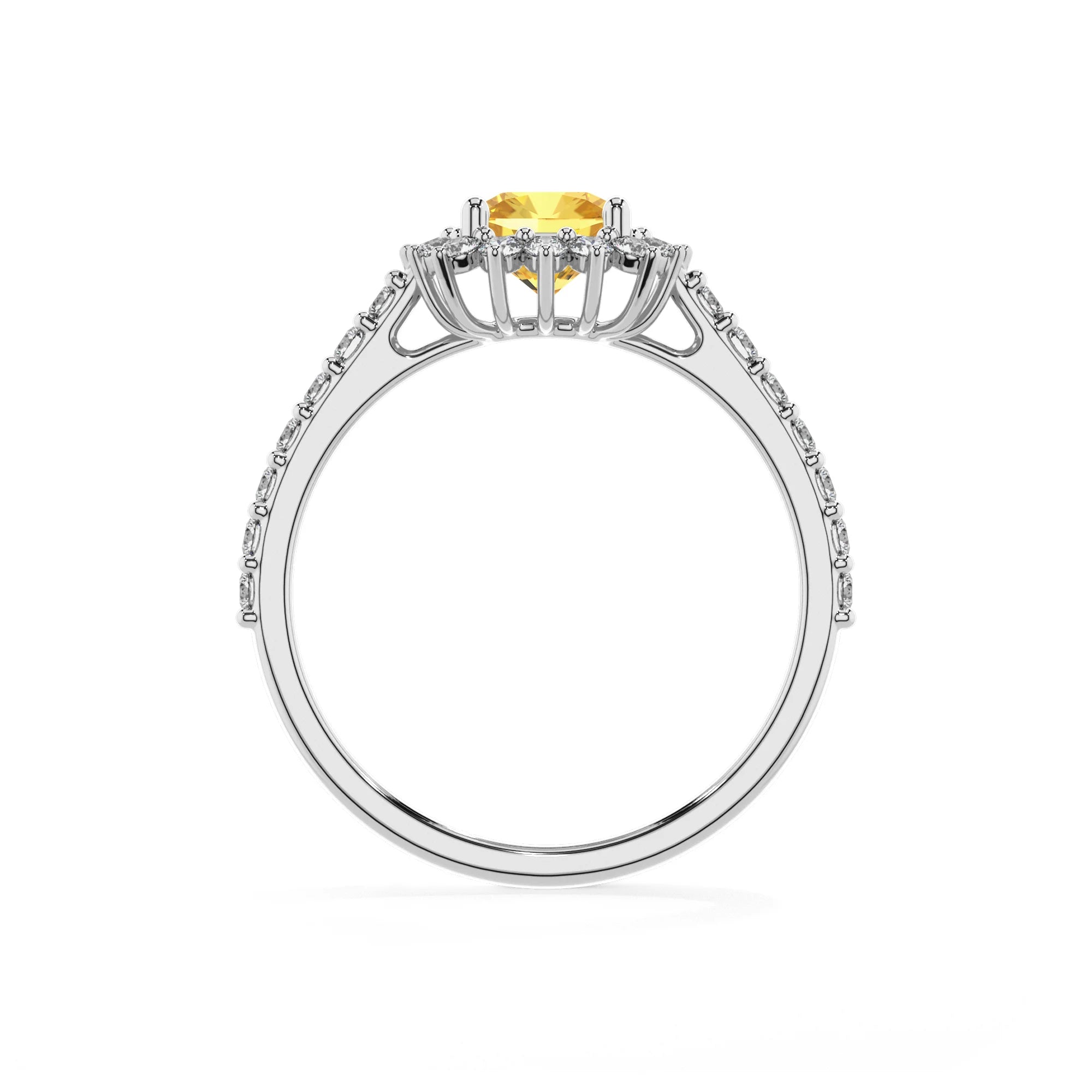 lab grown yellow-sapphire cushion solitaire rings in platinum 