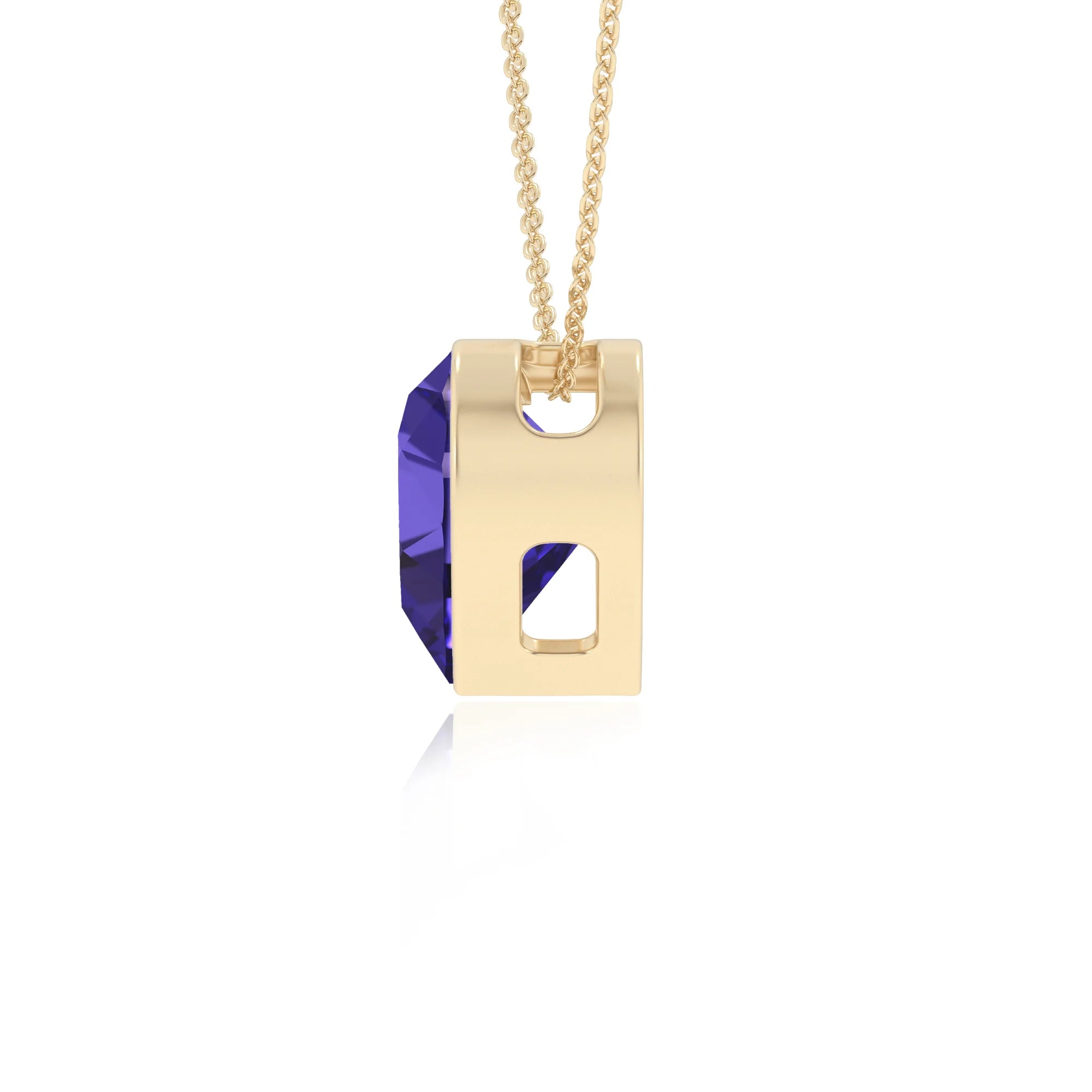 lab grown tanzanite heart solitaire necklaces in yellow gold 