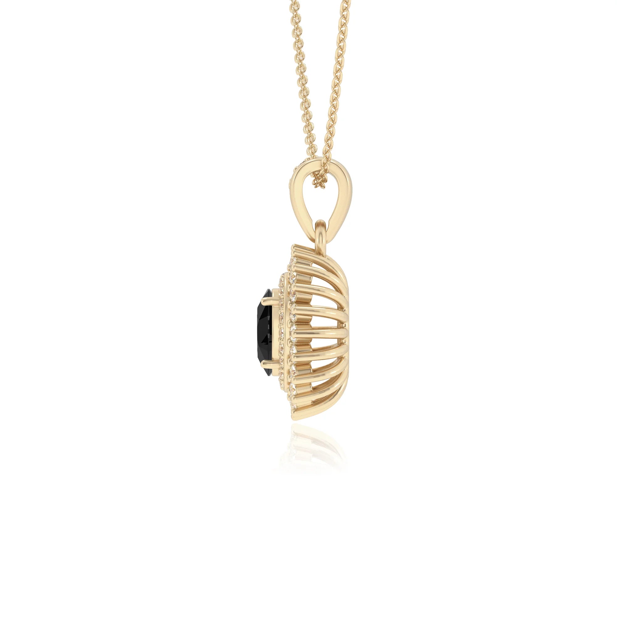 natural black-onyx oval halo necklaces in yellow gold 