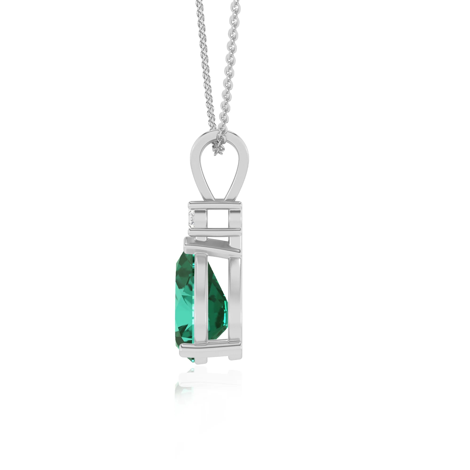 lab grown emerald pear solitaire v-bale necklaces in platinum 