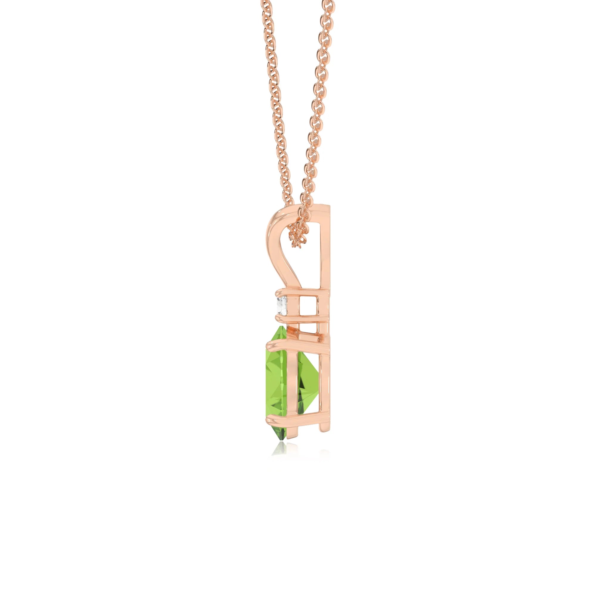 natural peridot oval solitaire v-bale necklaces in rose gold 