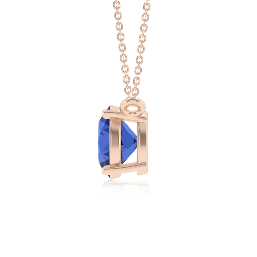 lab grown blue-sapphire round solitaire necklaces in rose gold 