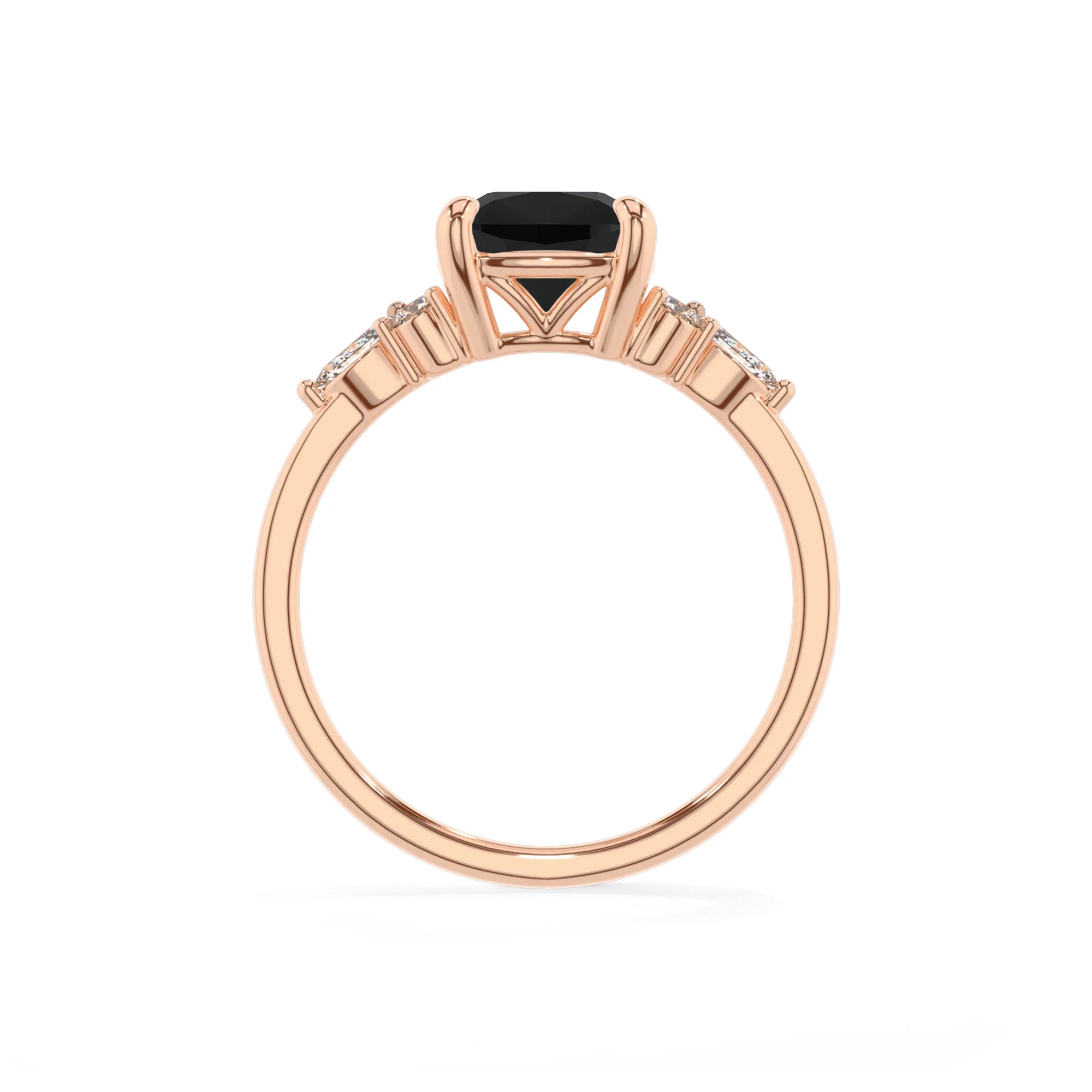 natural black-onyx cushion solitaire rings in rose gold 