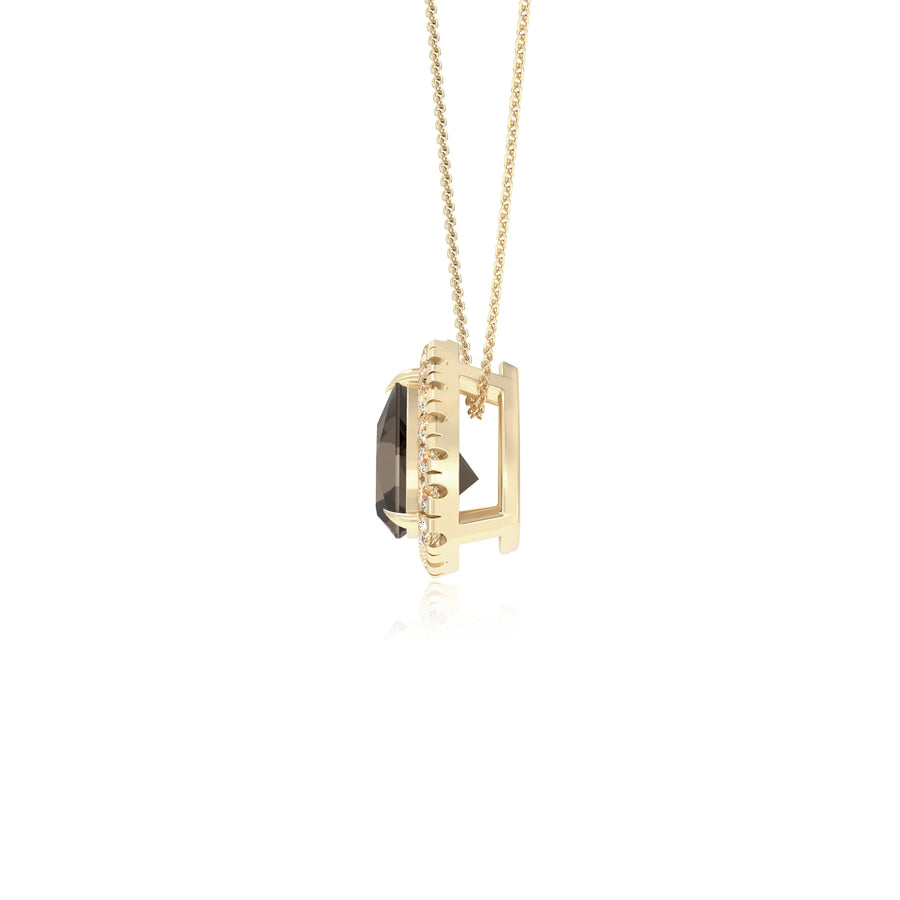 natural smoky quartz trillion solitaire necklaces in yellow gold 