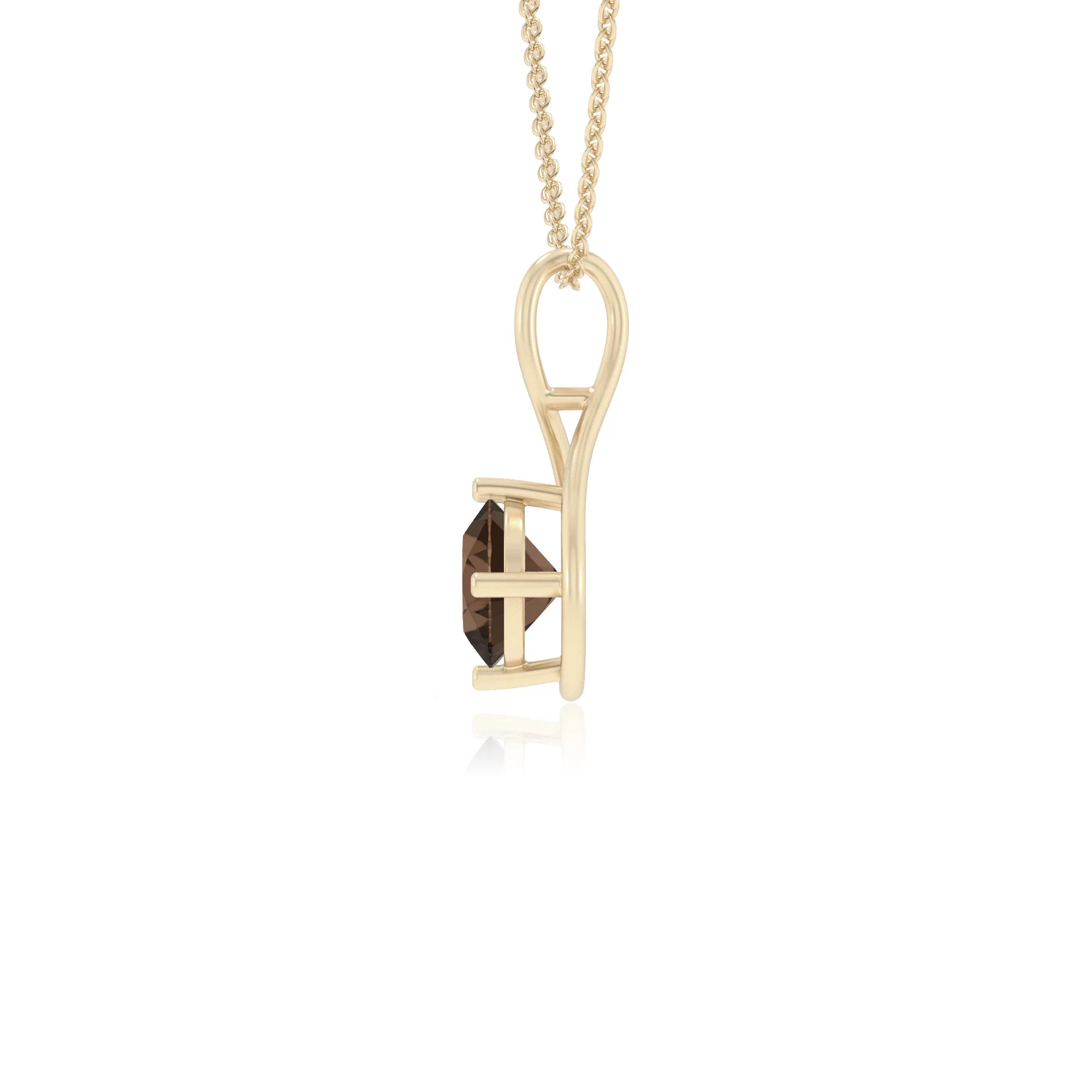 natural smoky-quartz round solitaire necklaces in yellow gold 