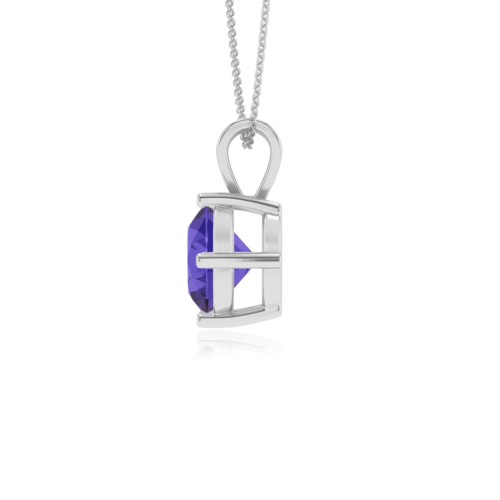 lab grown tanzanite round solitaire v-bale necklaces in platinum 