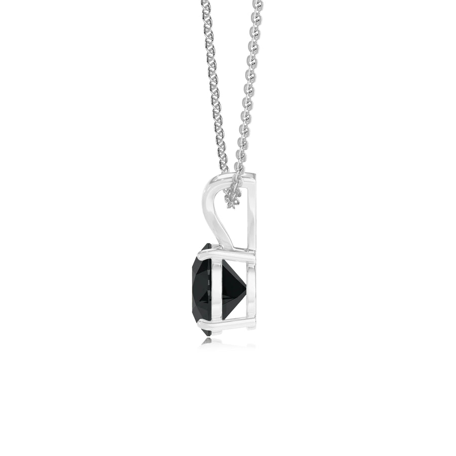 natural black-onyx round solitaire v-bale necklaces in platinum 
