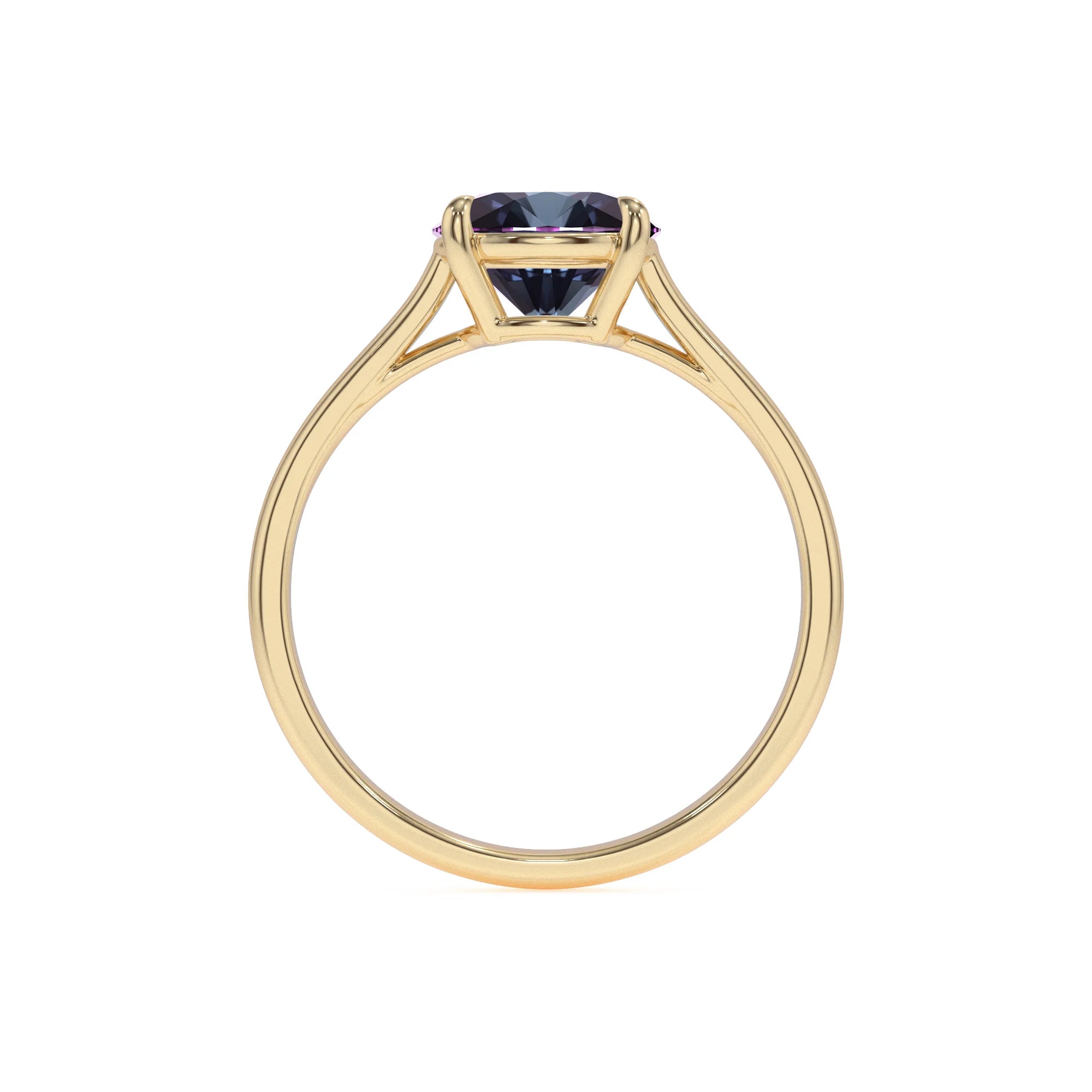 lab grown alexandrite round solitaire rings in yellow gold 